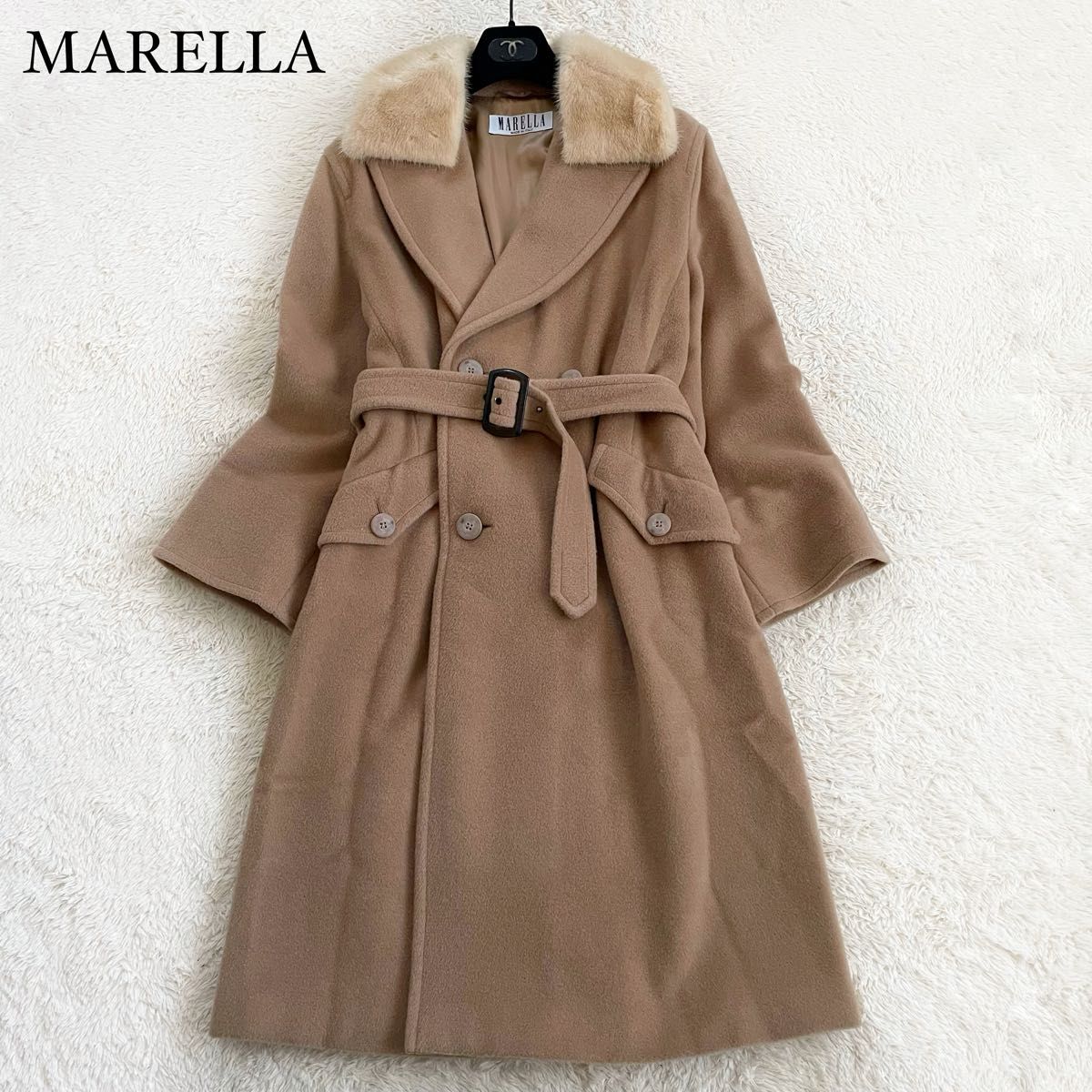 美品 マレーラ MARELLA カシミヤ混 ダブル ファー ベルト 大きいサイズ