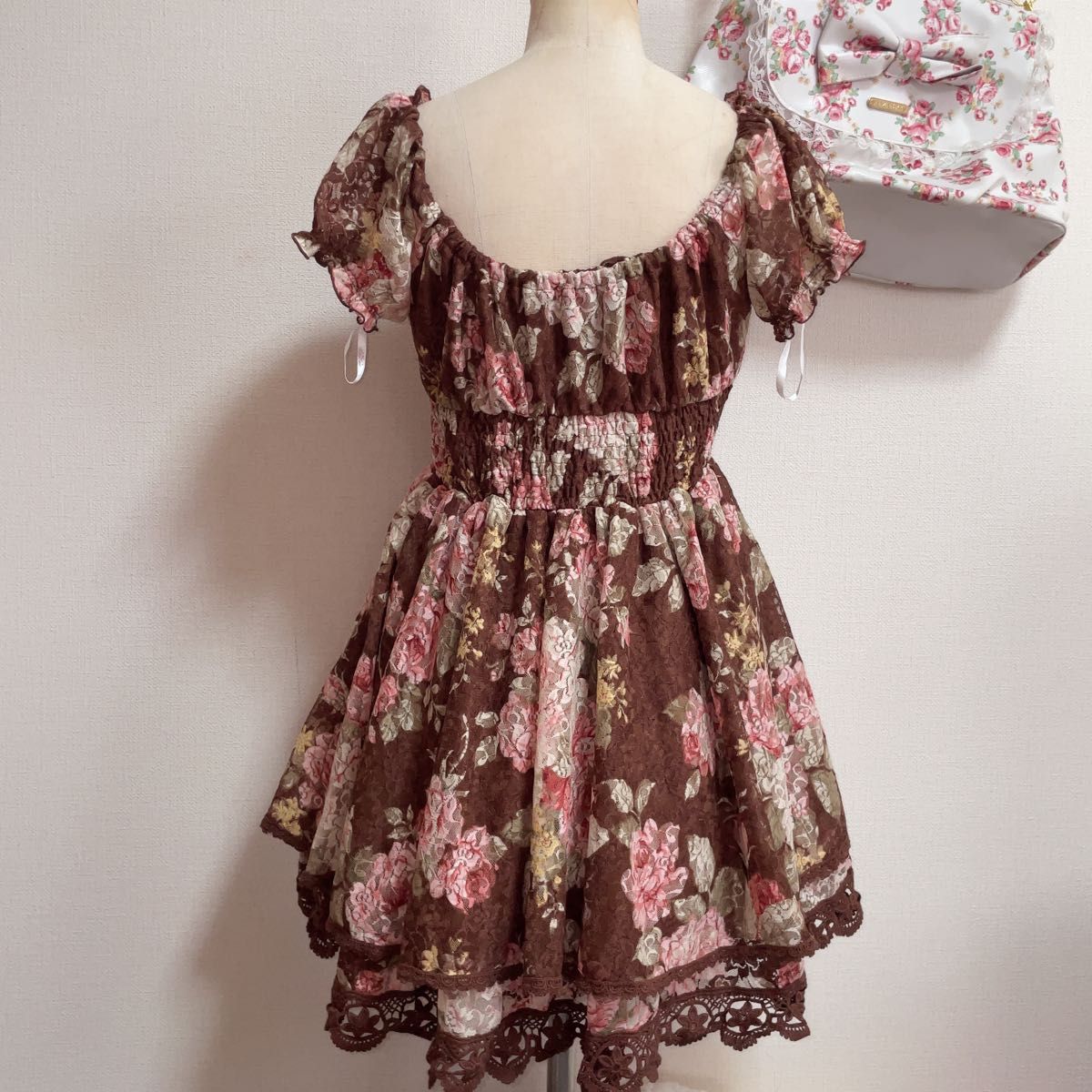 激レア 00's LIZ LISA リズリサ 花柄パワーネットワンピース ブラウン