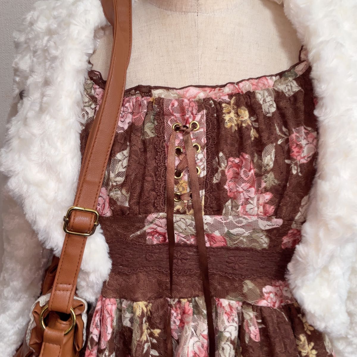 激レア 00's LIZ LISA リズリサ 花柄パワーネットワンピース ブラウン