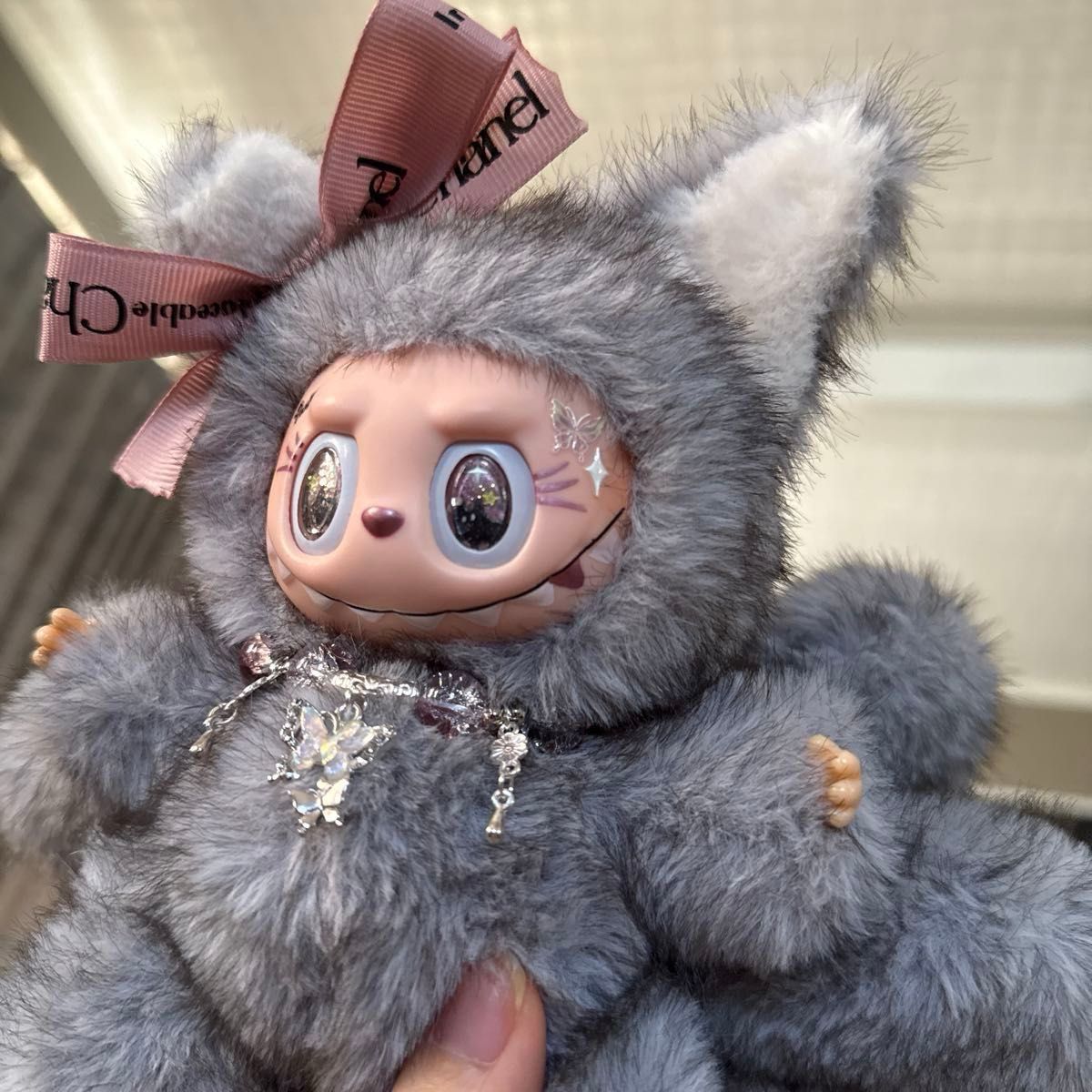 ラブブ LABUBU ぬいぐるみ キーホルダー ZIMOMO ふわふわ 黒猫の