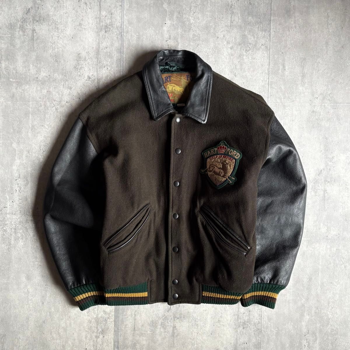 80-90s vintage】レザースタジャン 本革 短丈 刺繍 アニマル 鹿 古着
