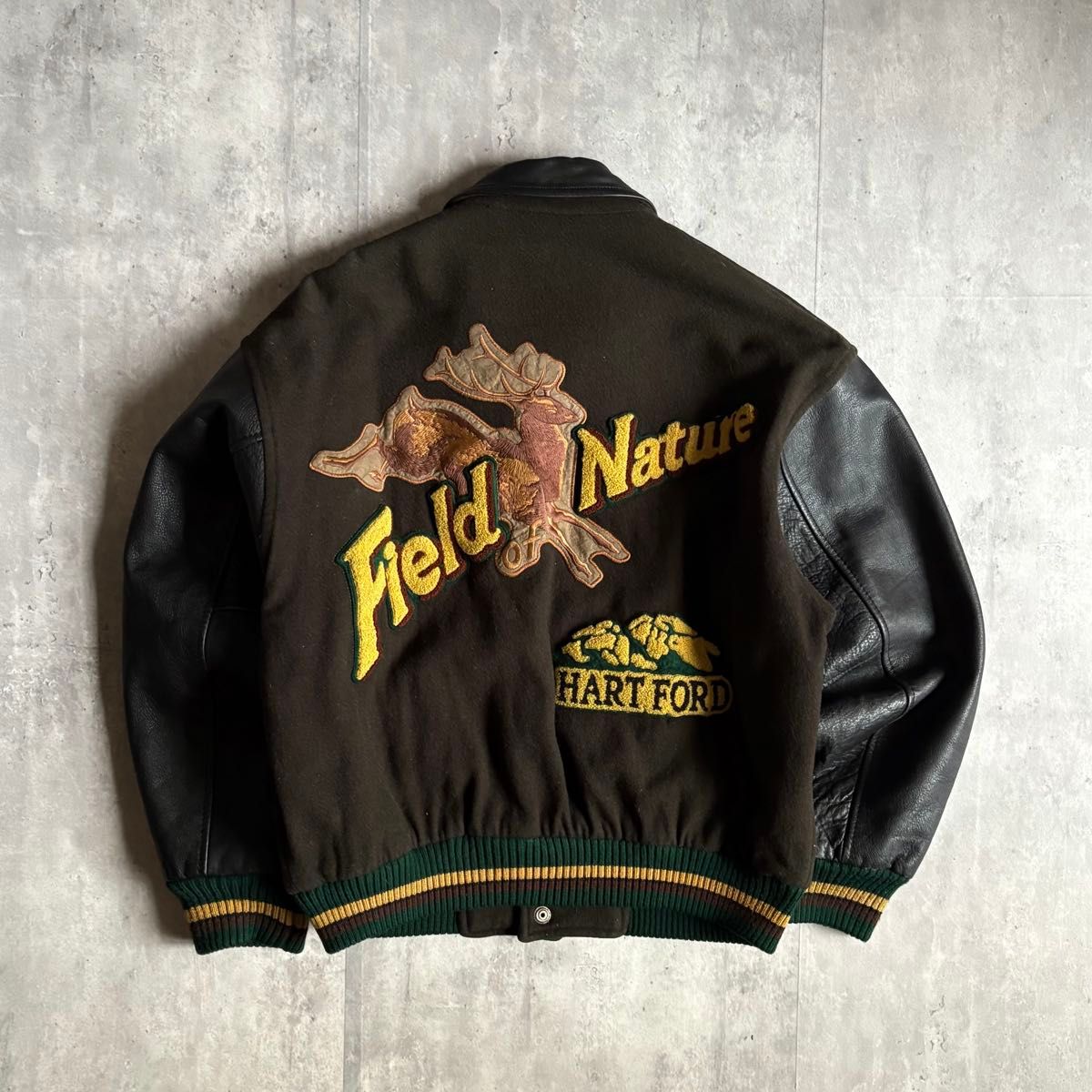 80-90s vintage】レザースタジャン 本革 短丈 刺繍 アニマル 鹿 古着