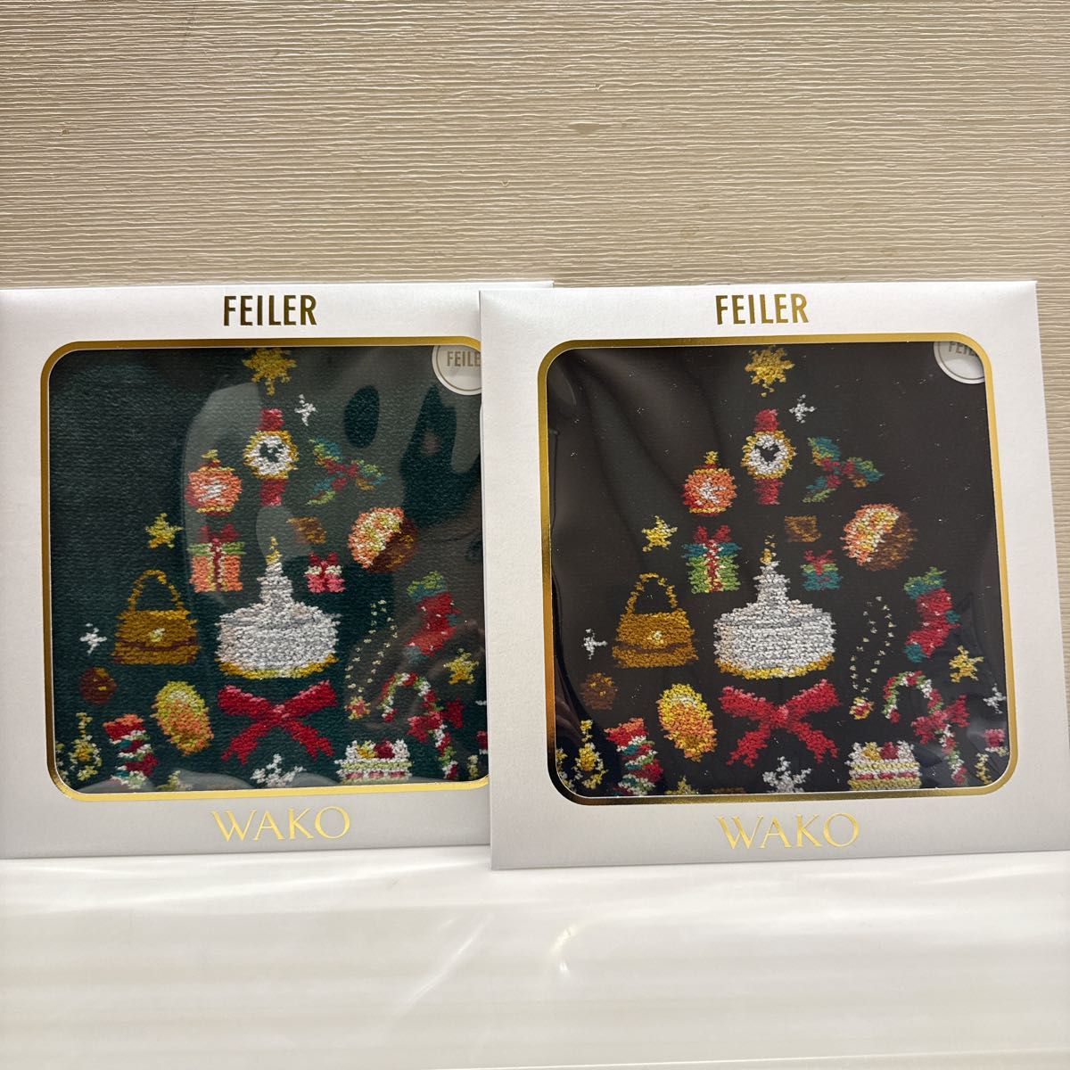 新品 フェイラー 和光 wako ハンカチ WAKO TREE ブラック グリーン 2点