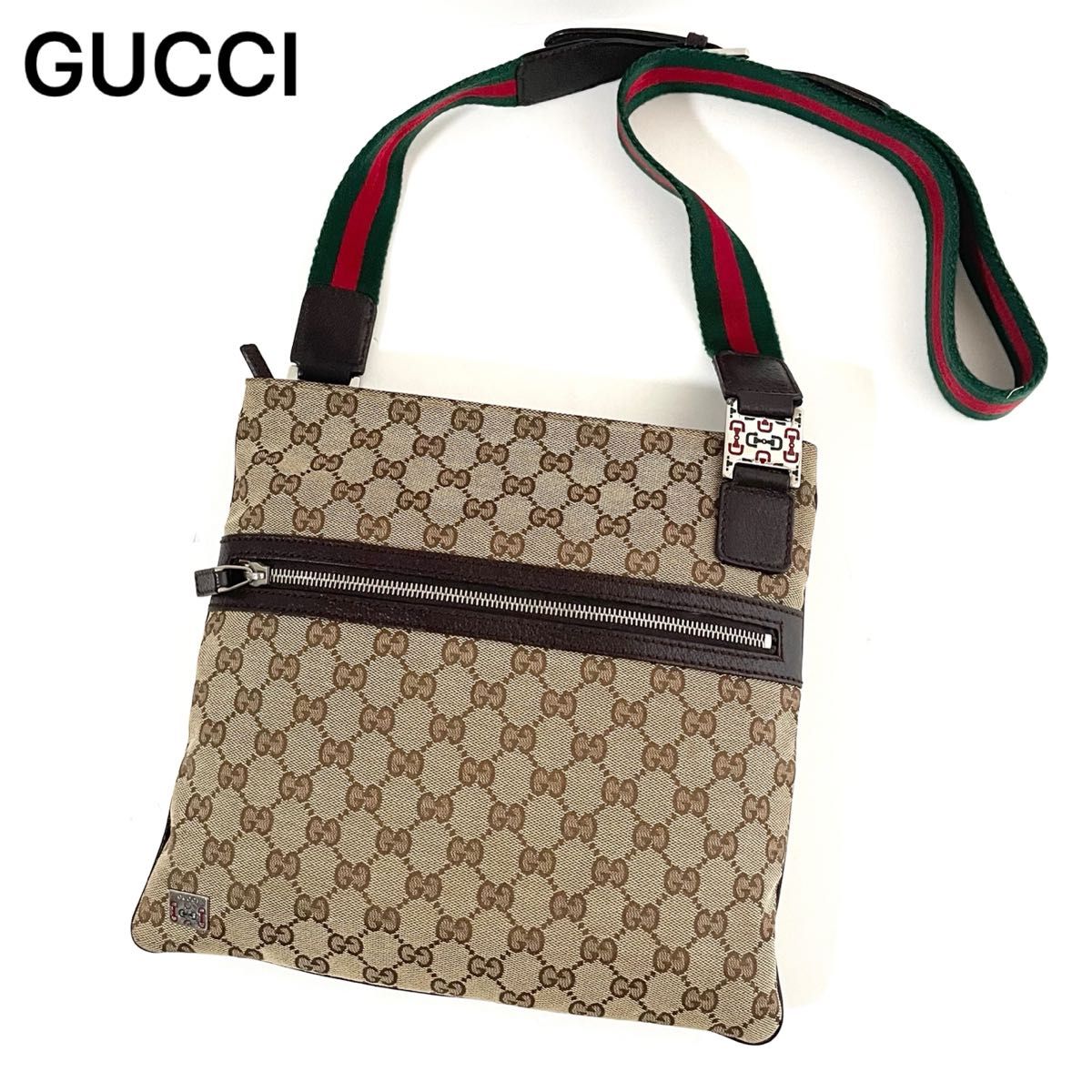 美品】GUCCI グッチ ショルダーバッグ GGキャンバス×レザー ホース
