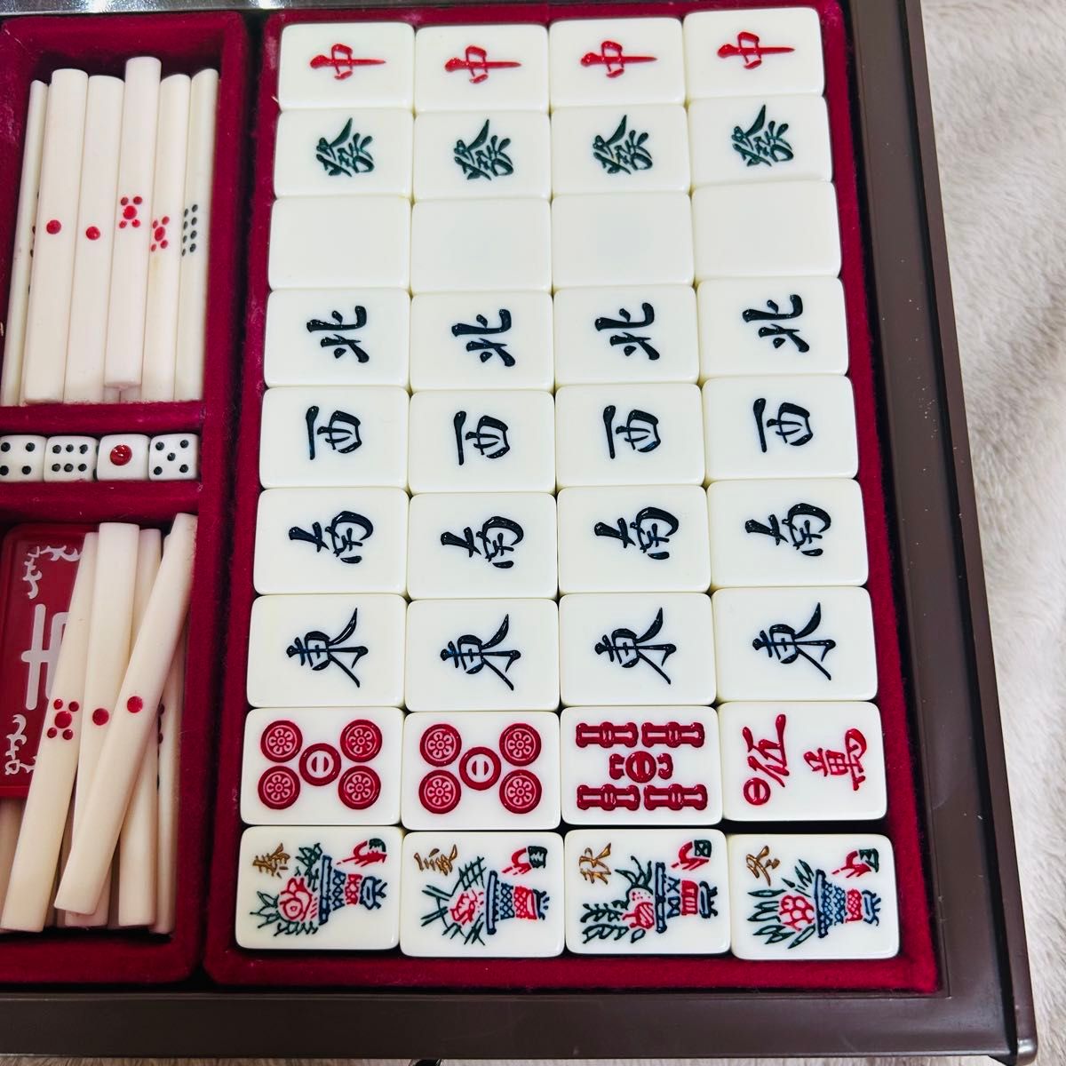 ほぼ未使用】ミズノ丸一麻雀牌 金文字花牌 昭和レトロ 高級牌 背黄