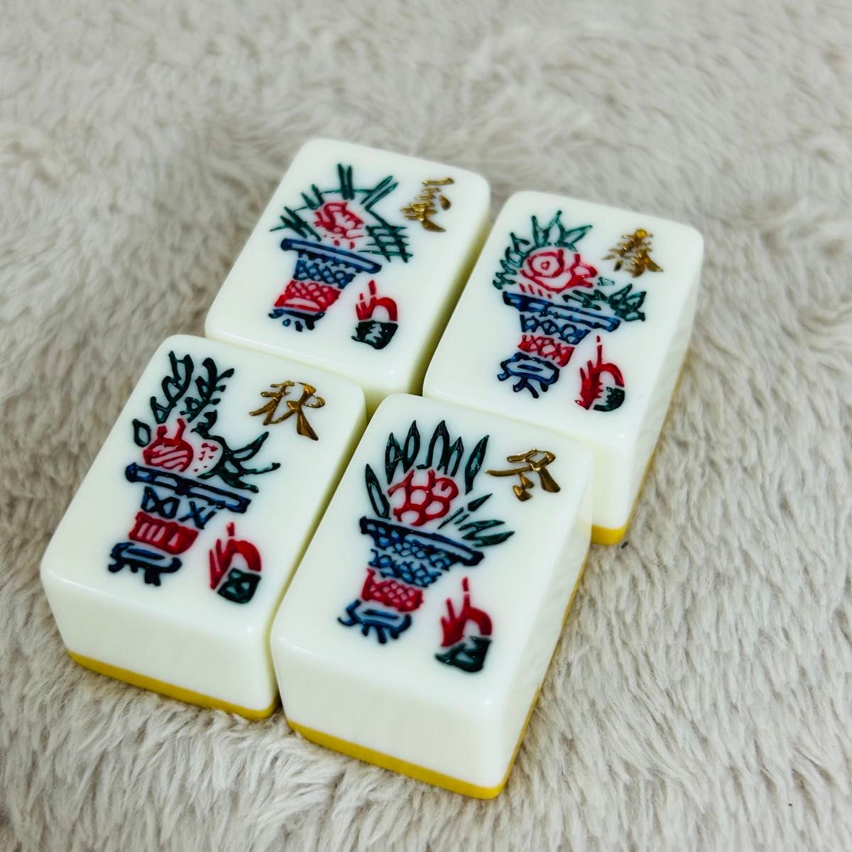 ほぼ未使用】ミズノ丸一麻雀牌 金文字花牌 昭和レトロ 高級牌 背黄