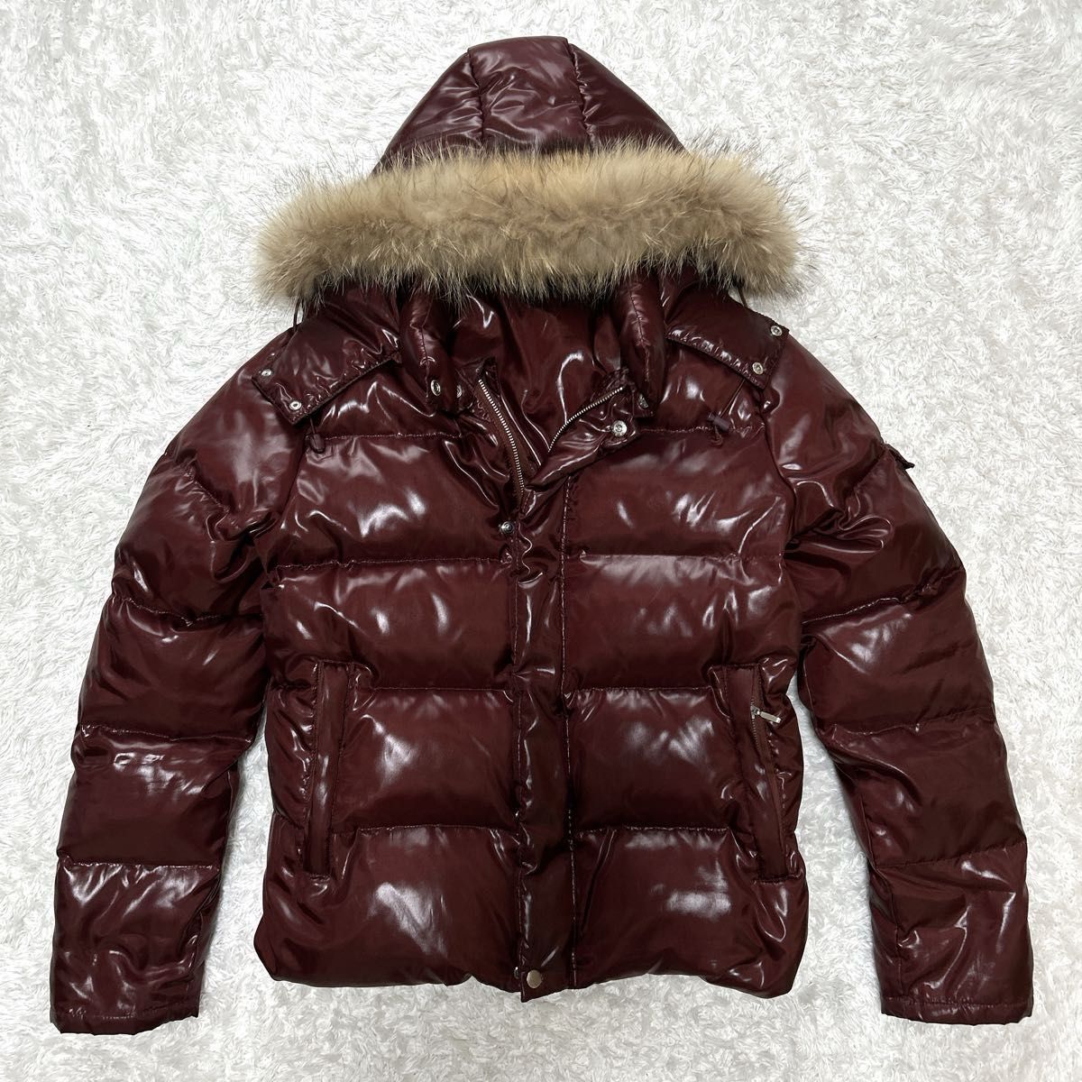 y2k old ダウンジャケット ファー ボルドー 光沢 短丈 ビンテージ