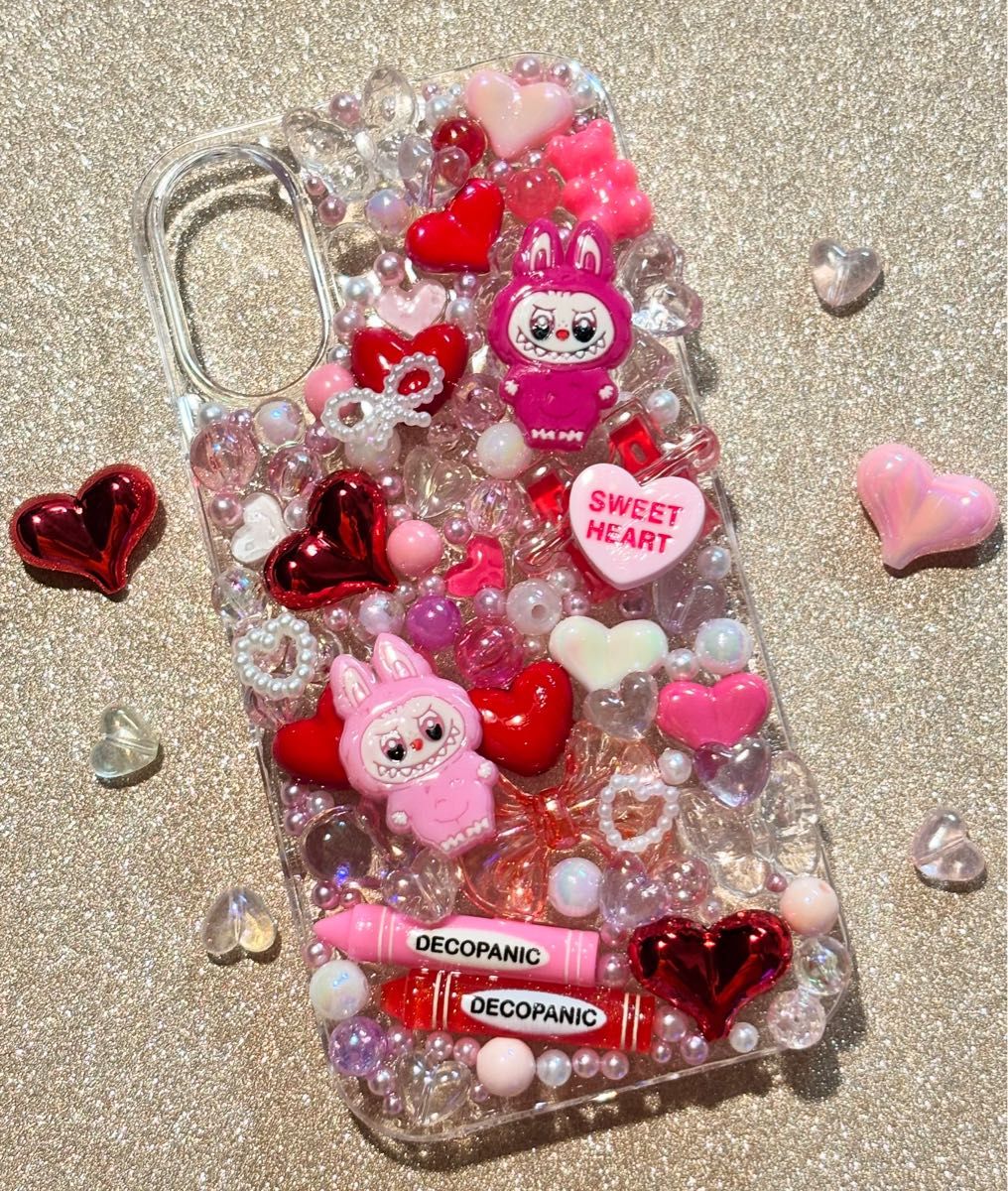 デコ電 iPhone16 スマホカバー ケース ラブブ キラキラ うるちゅる