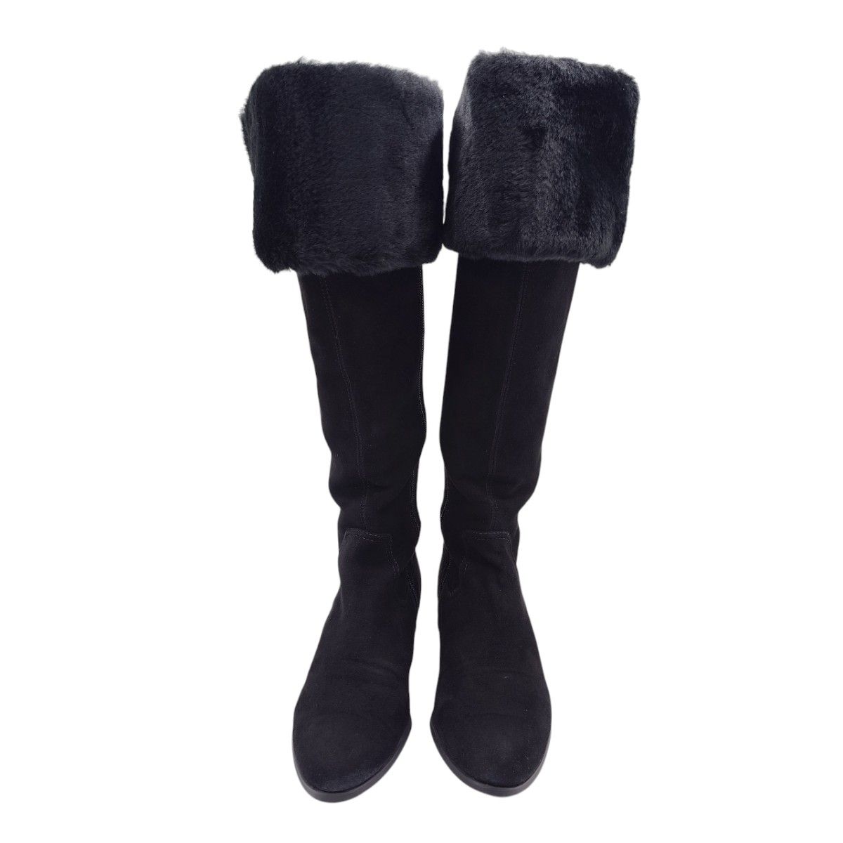 美品 美脚効果 銀座かねまつ スエード ロングブーツ サイドジップ