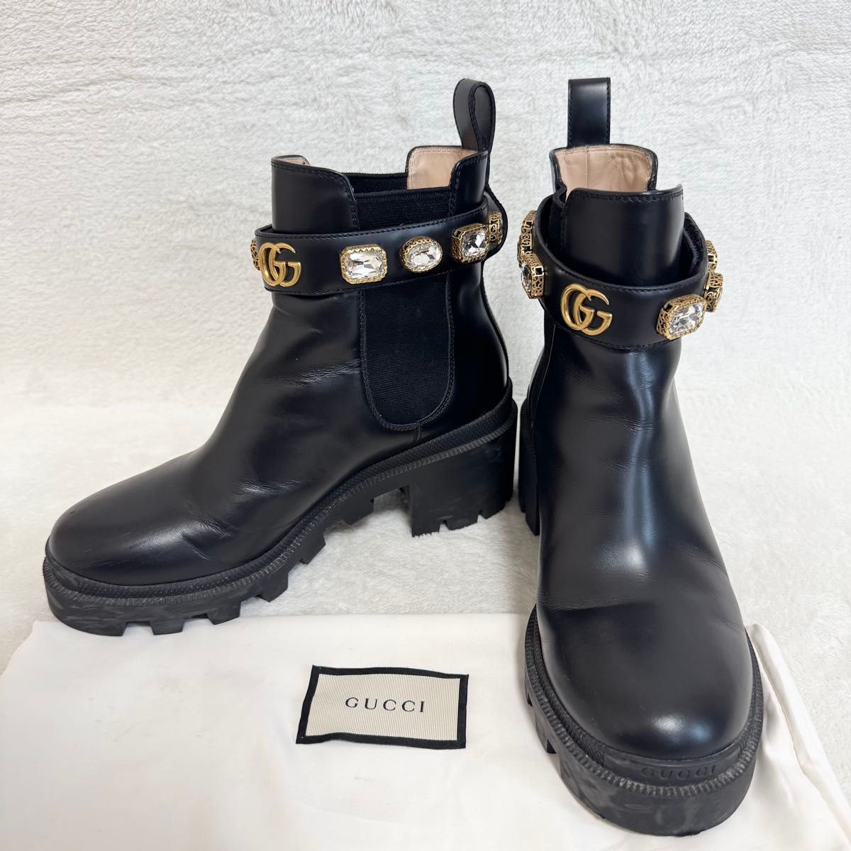 美品】GUCCI グッチ サイドゴアブーツ レザー ビジュー 正規品