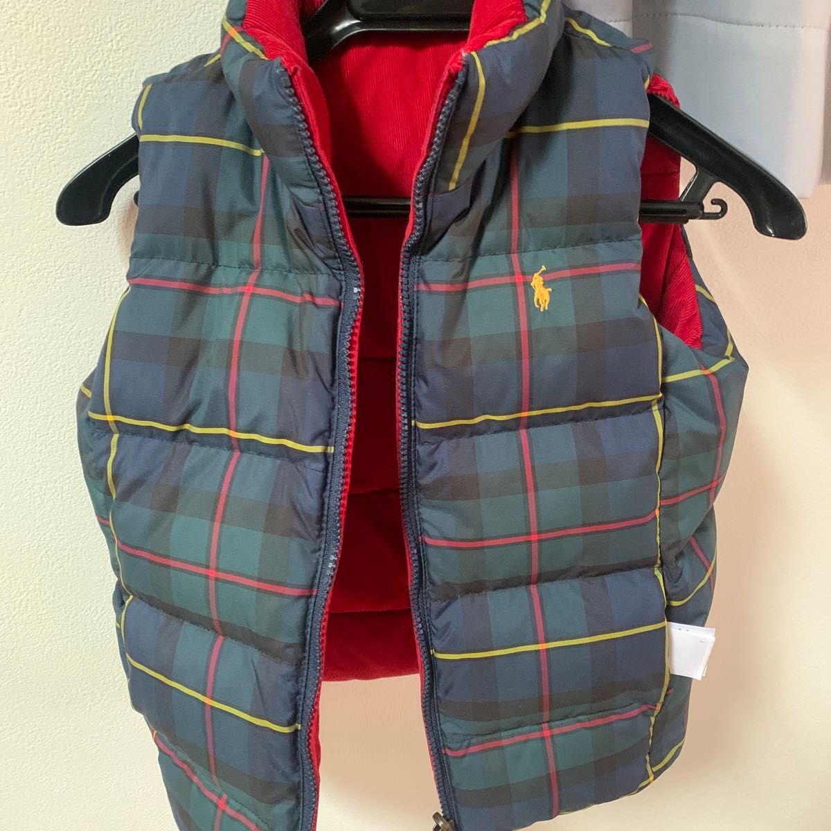 ラルフローレン ダウンベスト チェック柄 リバーシブル レッド キッズ