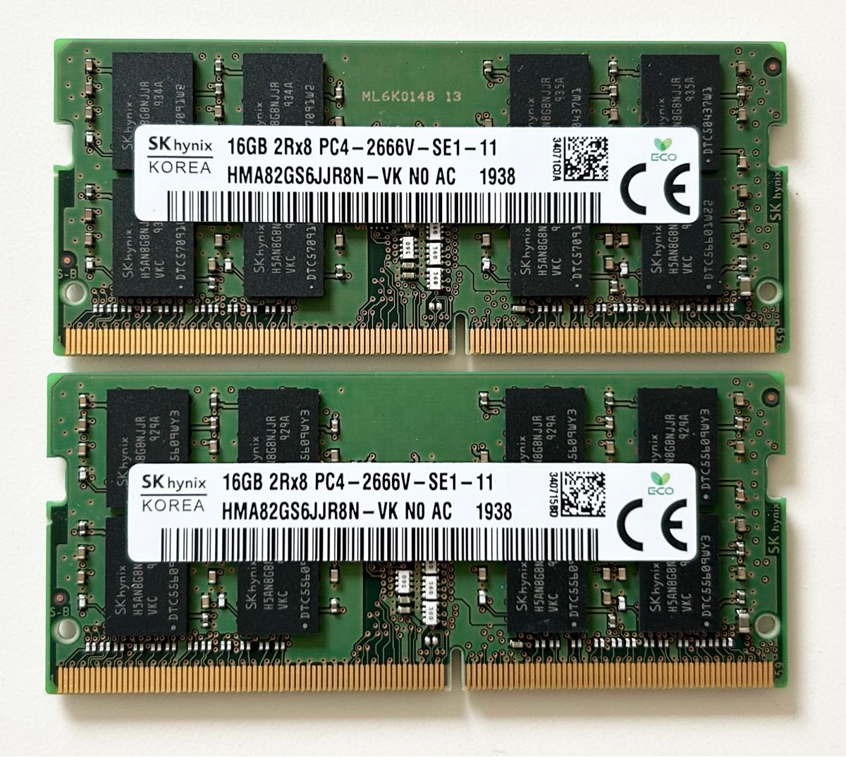 2枚セット SKhynix DDR4 メモリ PC4-2666V 16GB x2 計32GB ノートPC用