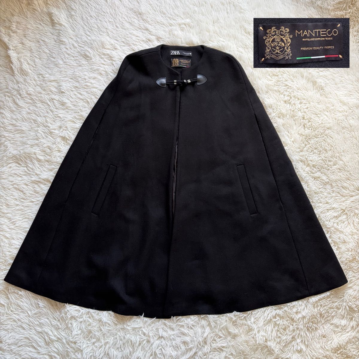 完売 希少 ZARA MANTECO ケープコート ポンチョ ブラック Mサイズ