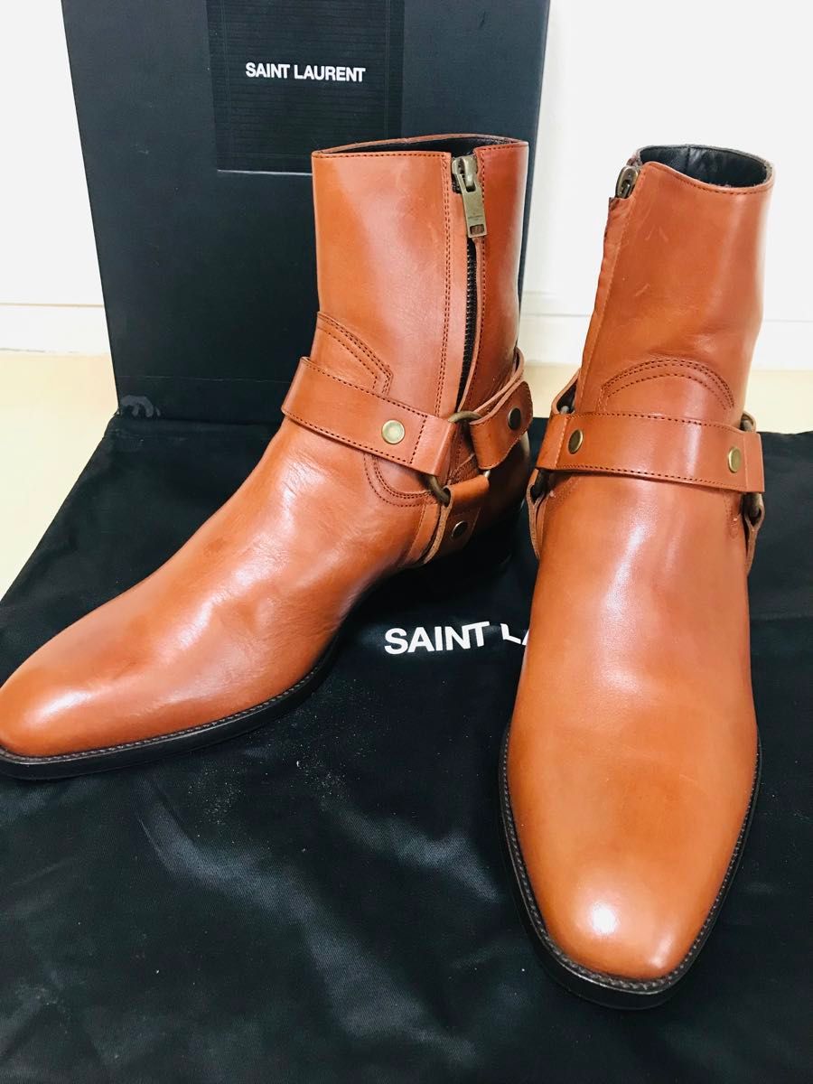 美品SAINT LAURENT サンローラン ワイアットハーネスブーツ41茶リング