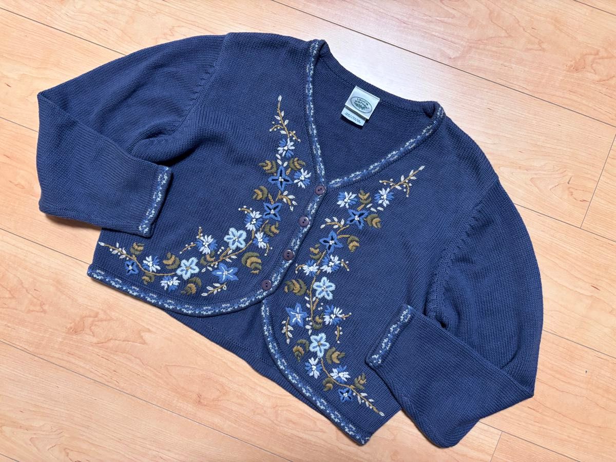 ローラアシュレイ 花刺繍 カーディガン L 青｜Yahoo!フリマ（旧PayPay