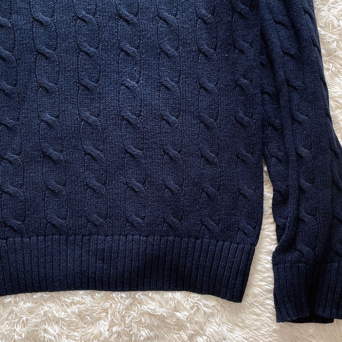 美品 ポロラルフローレン M ケーブルニット コットン クルーネック