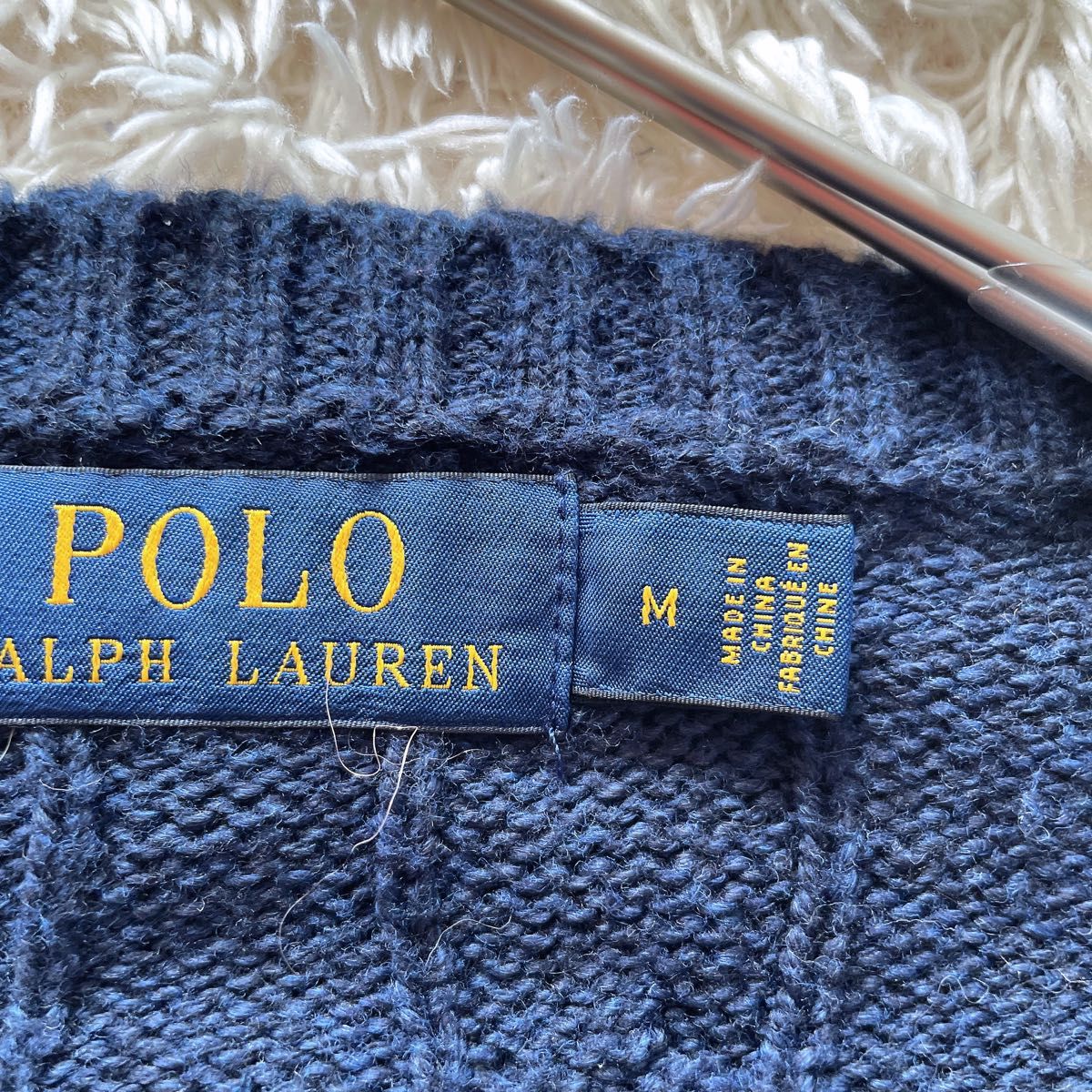美品 ポロラルフローレン M ケーブルニット コットン クルーネック