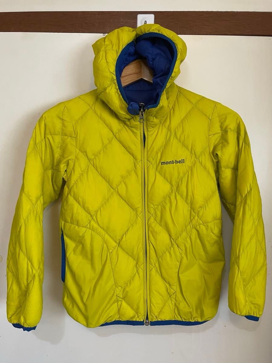 良品 モンベル ダウンジャケット 130㎝ リバーシブル 青と黄色 キッズ