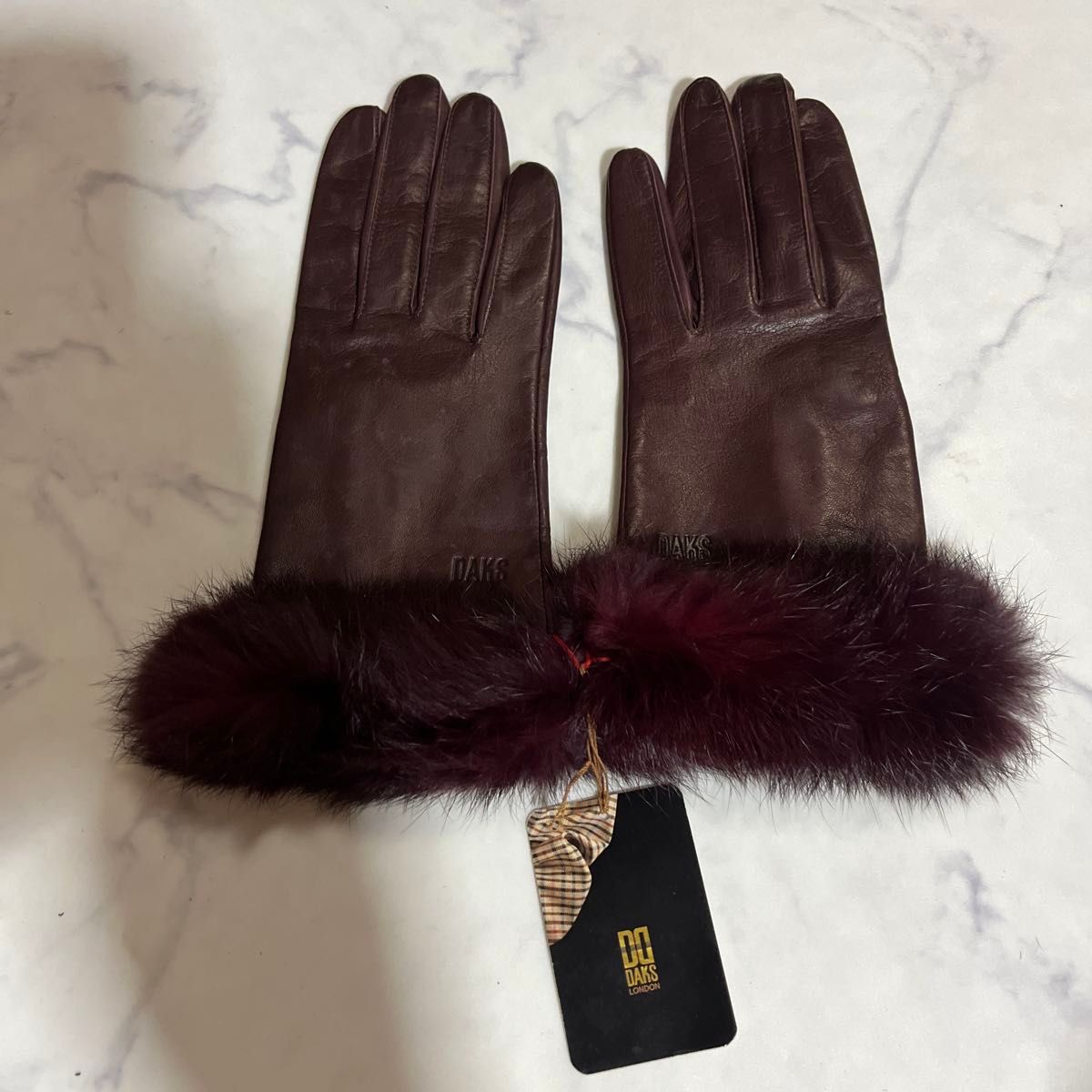 DAKS 羊革手袋 ラビットファー 未使用タグ付 21センチ レザーグローブ