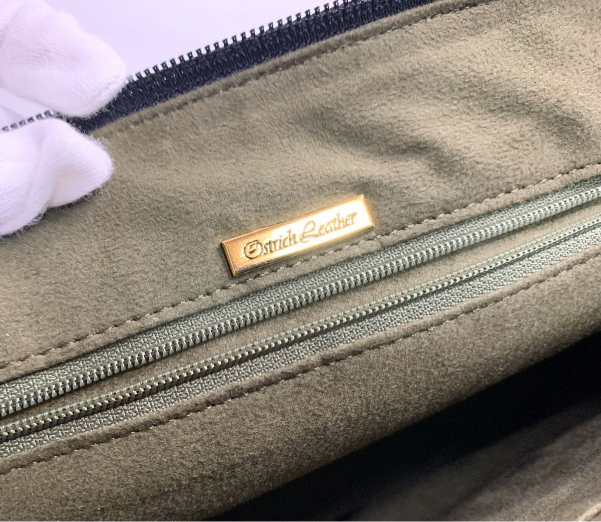 美品 JRA認定 黒 ブラック オーストリッチ ハンド バッグ 本革