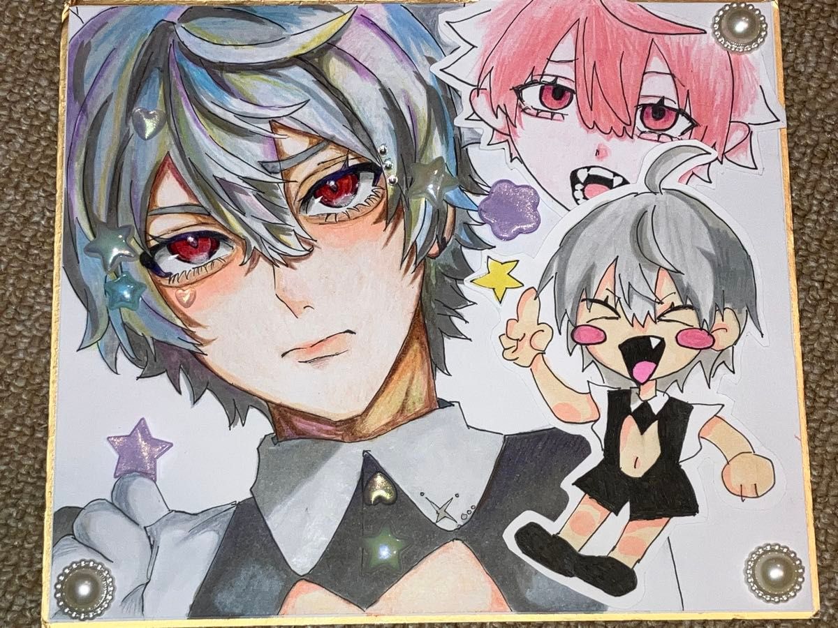 手描きイラスト ミニ色紙 オリジナル 東方Project 色紙 男の子 葛葉