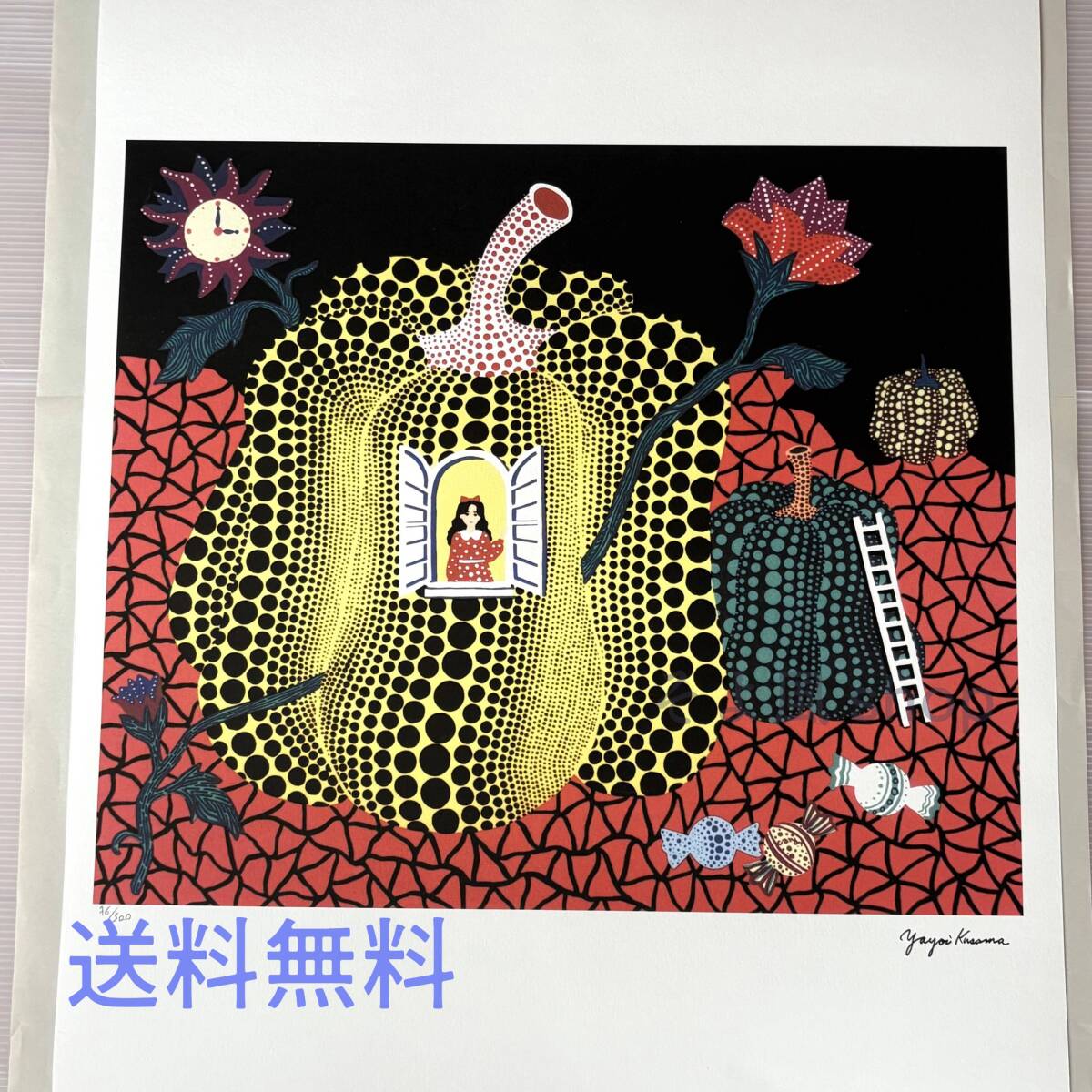 希少】草間彌生 サイン入り リトグラフ「こんにちは」 500部限定 真作