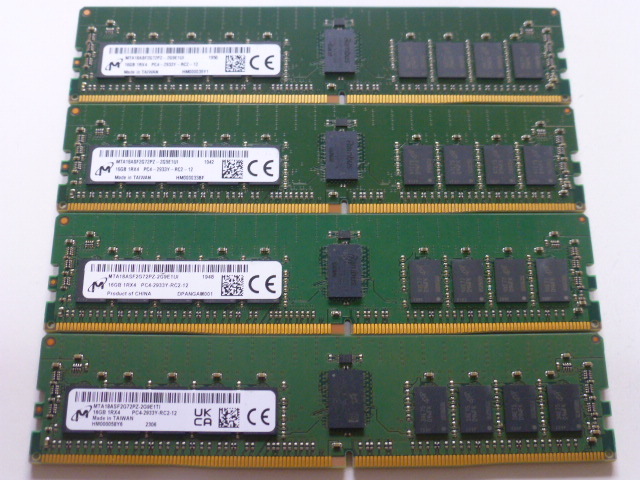 動作品 Micron 動作品 Micron DDR4 16GBX4枚 計64GB /ECC Unbuffered