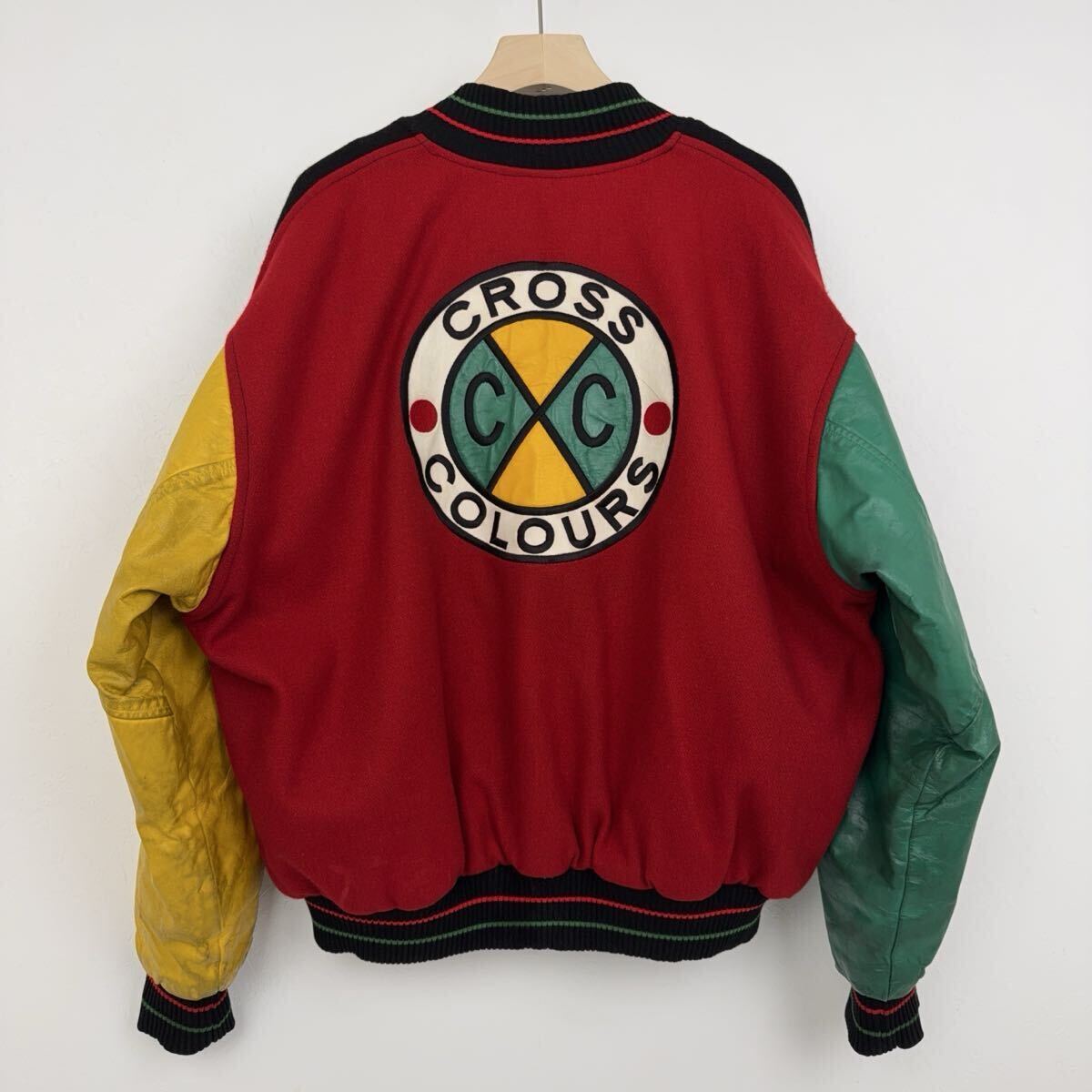 CROSS COLOURS 90s 袖レザー スタジャン クロスカラーズ HIPHOP