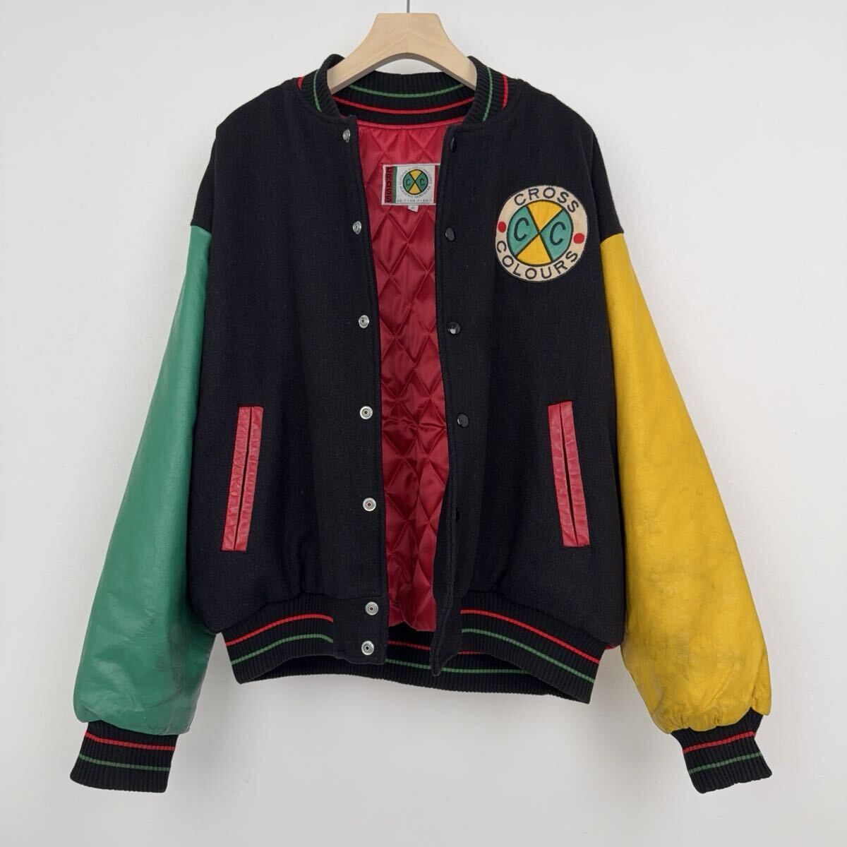 CROSS COLOURS 90s 袖レザー スタジャン クロスカラーズ HIPHOP