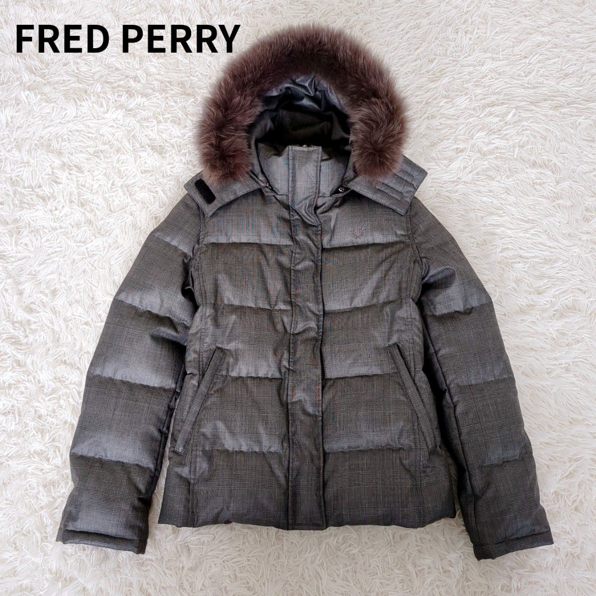 極美品 FRED PERRY フレッドペリー ダウンジャケット 千鳥柄 ファー