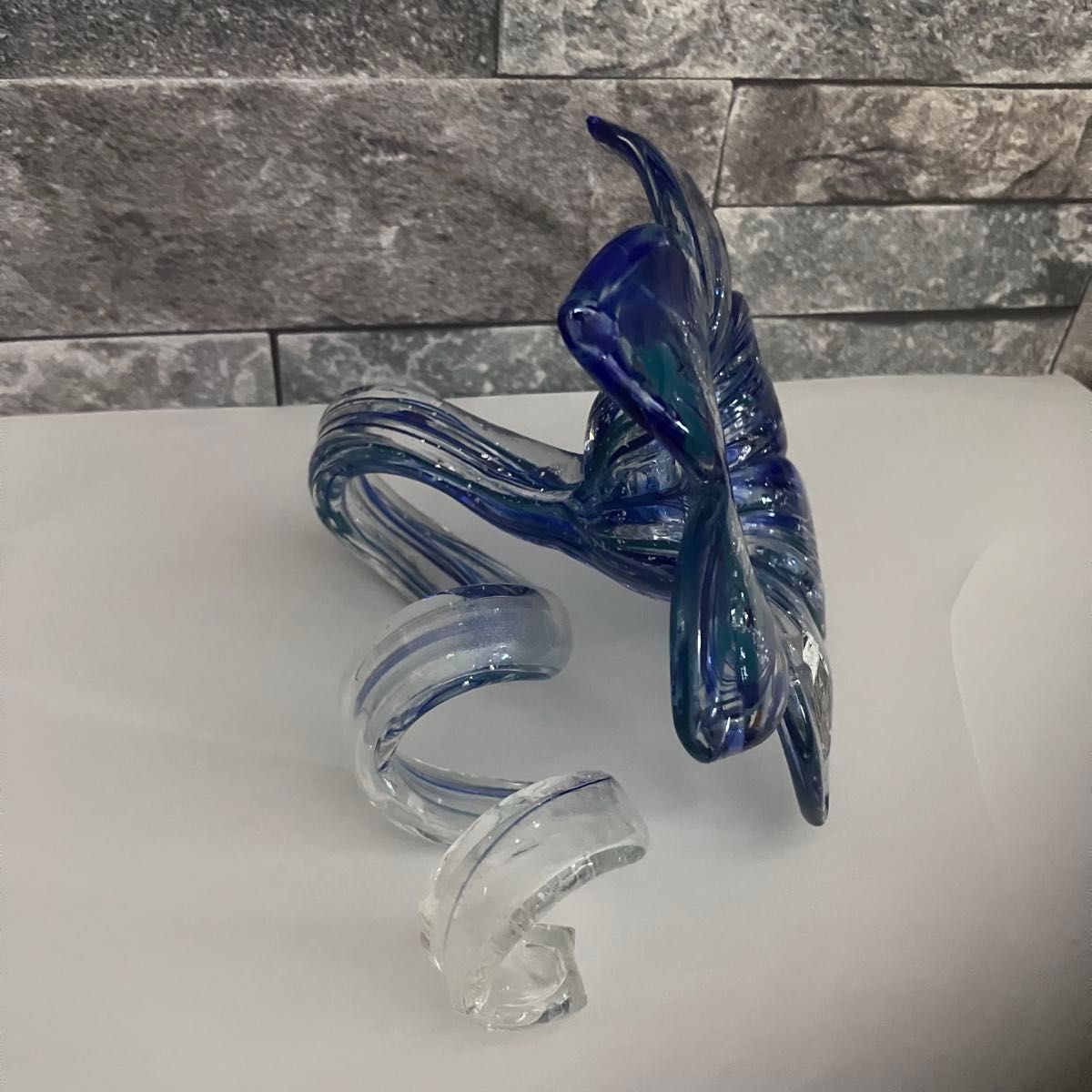 イタリア Murano ムラーノ ガラス オブジェ 置物 靴 ブルー ハイヒール