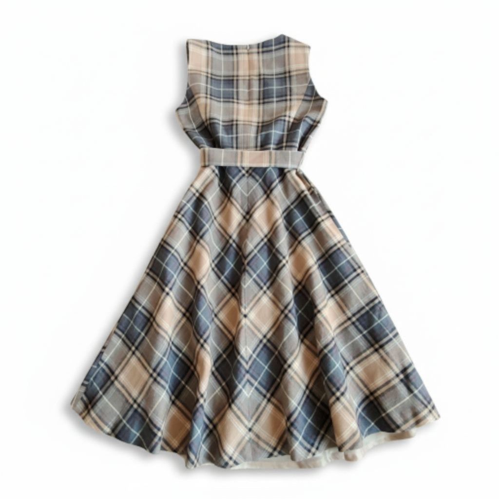 訳あり】Yorklandヨークランド／チェックワンピース S ベージュ ウール