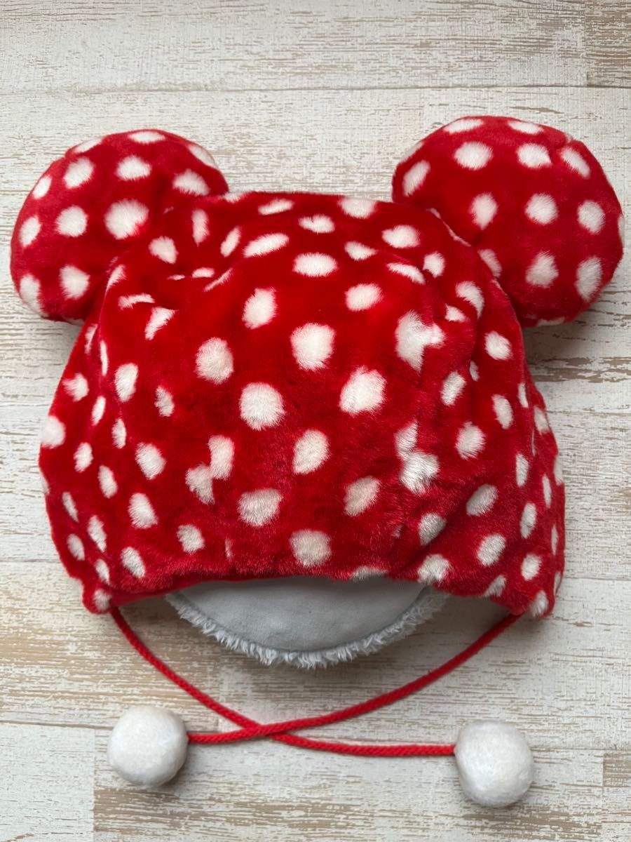ディズニー Disney ミニー ファンキャップ 水玉 赤 白 ドット 被り物