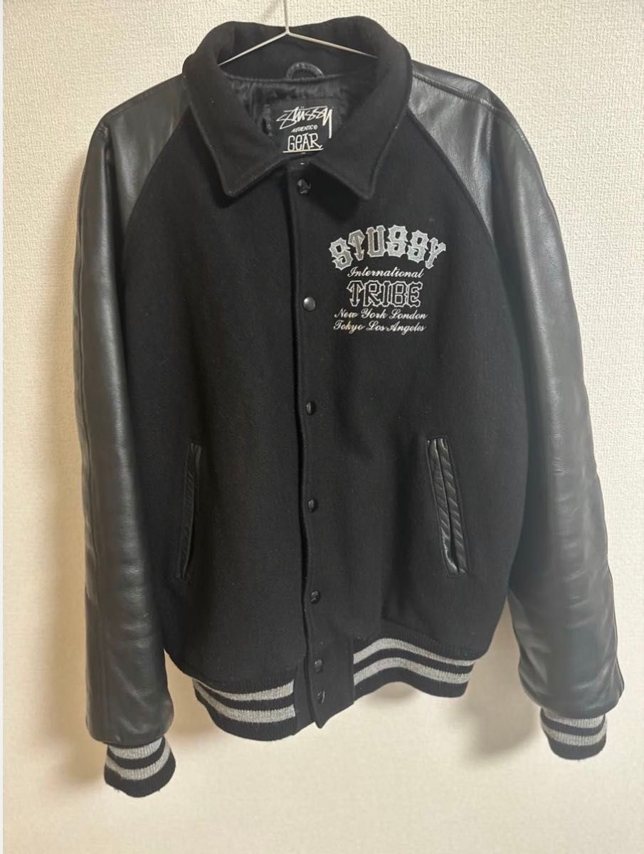 STUSSY ステューシー スタジャン レザー切り替え ブラック｜Yahoo