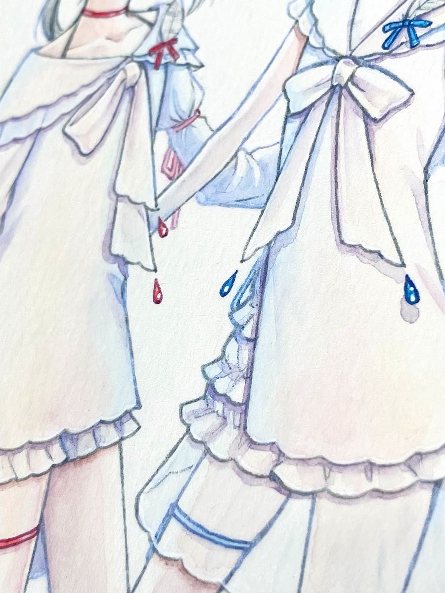 パートナーコンビ 』 手描きイラスト オリジナル 原画 創作 天使 赤 青