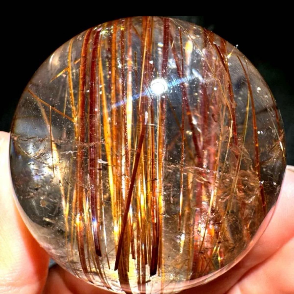 超絶綺麗✨40mm ゴールドタイチンルチルクォーツ 丸玉 スフィア 金針