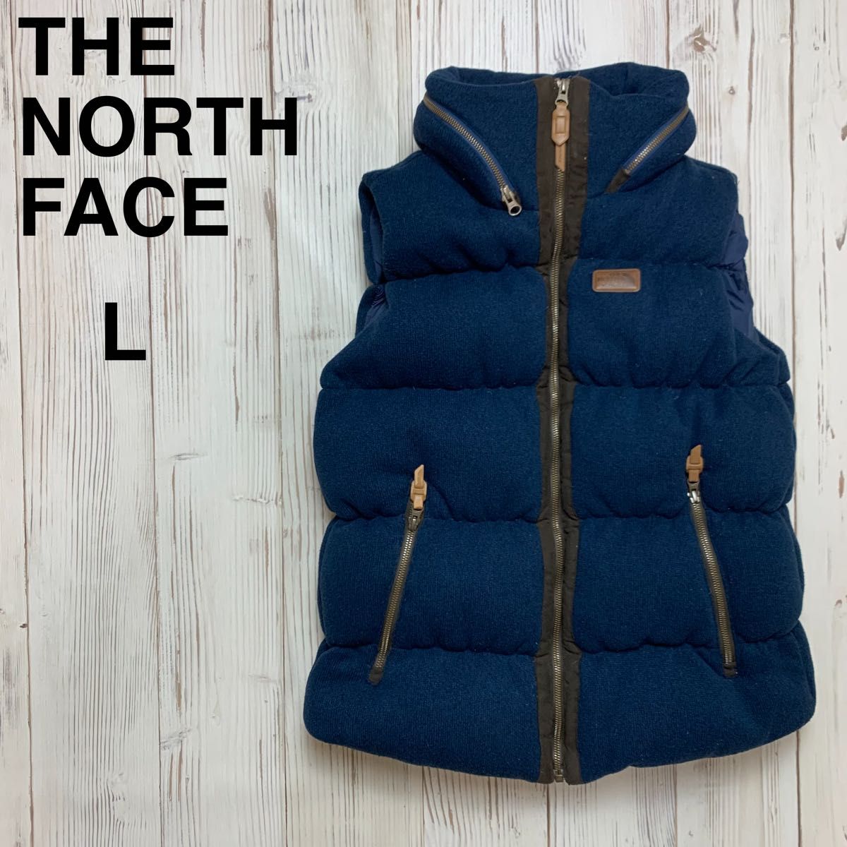 ノースフェイス ニット ダウンベスト レディース L 濃青 フーディ