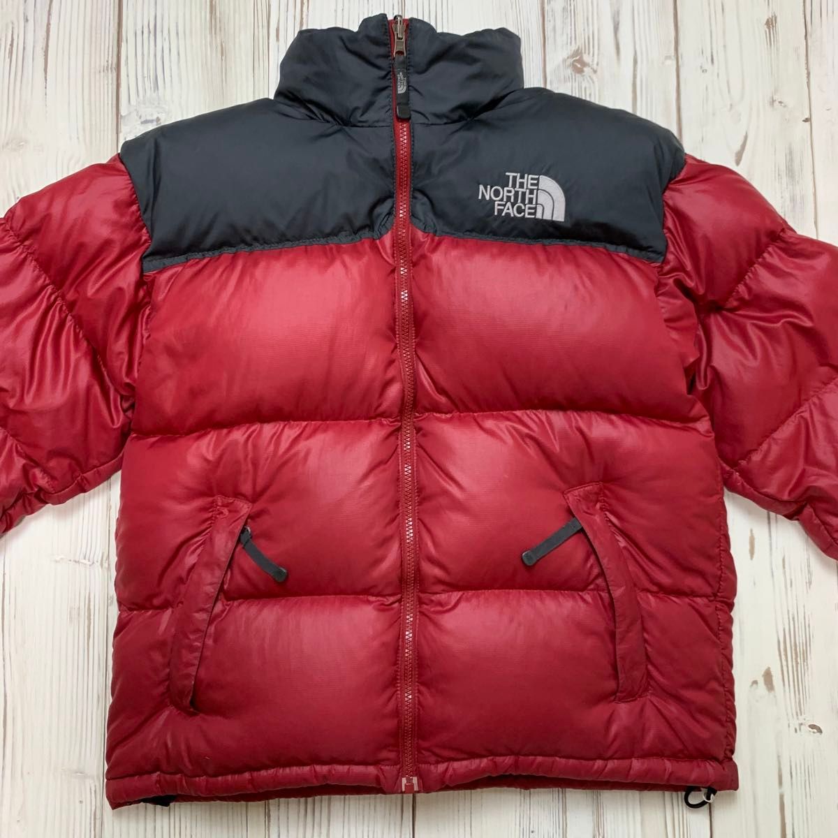 ノースフェイス ヌプシ ダウンジャケット 赤灰 メンズ M バイカラー