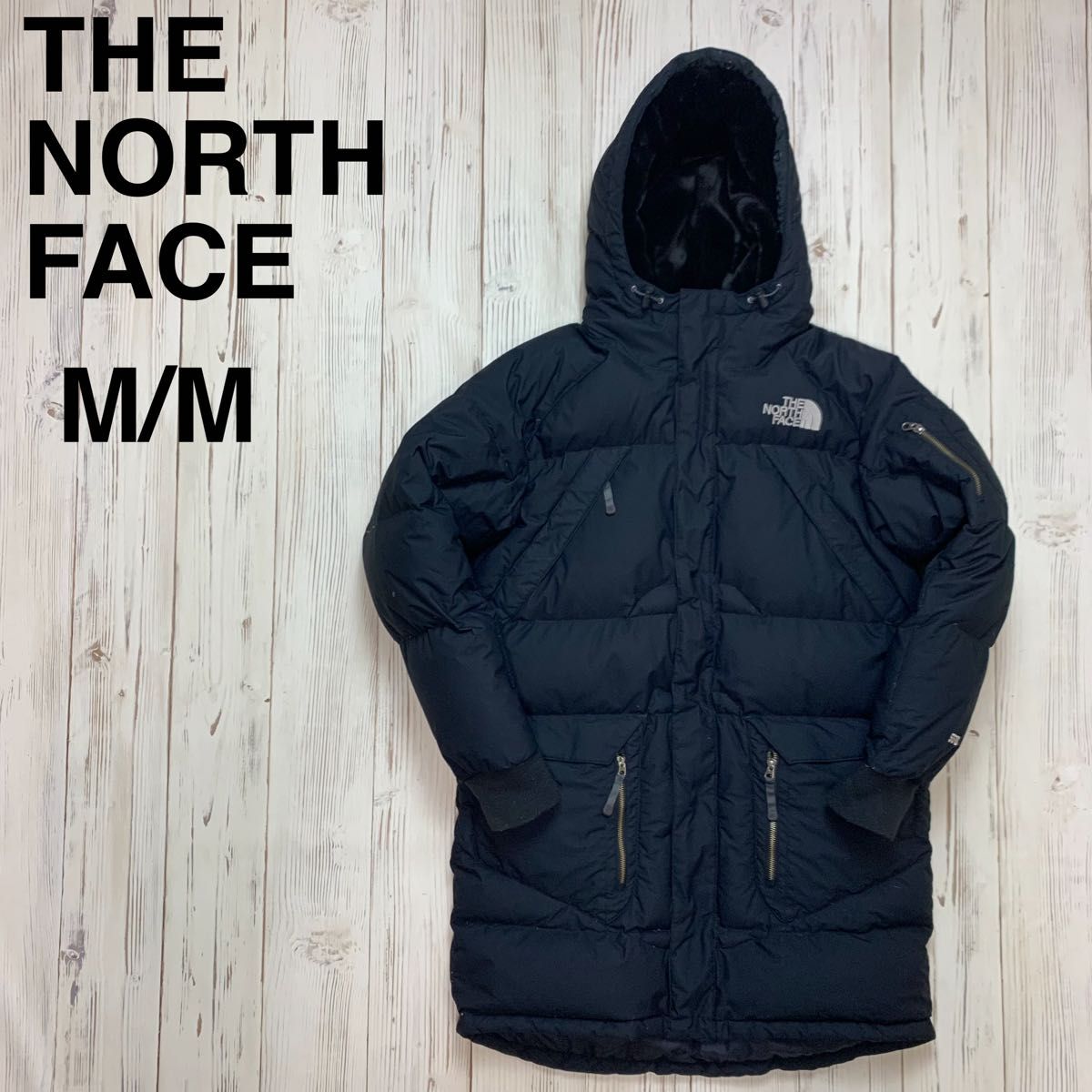 ノースフェイス ミドル丈 ダウンジャケット メンズ L 黒 刺繍ロゴ