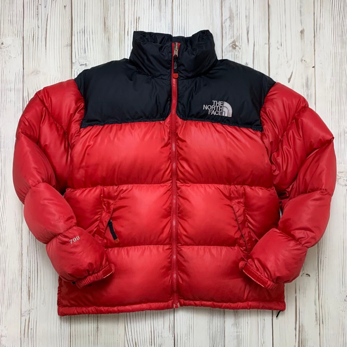 ザノースフェイス ヌプシ ダウンジャケット メンズ L 赤黒 刺繍ロゴ
