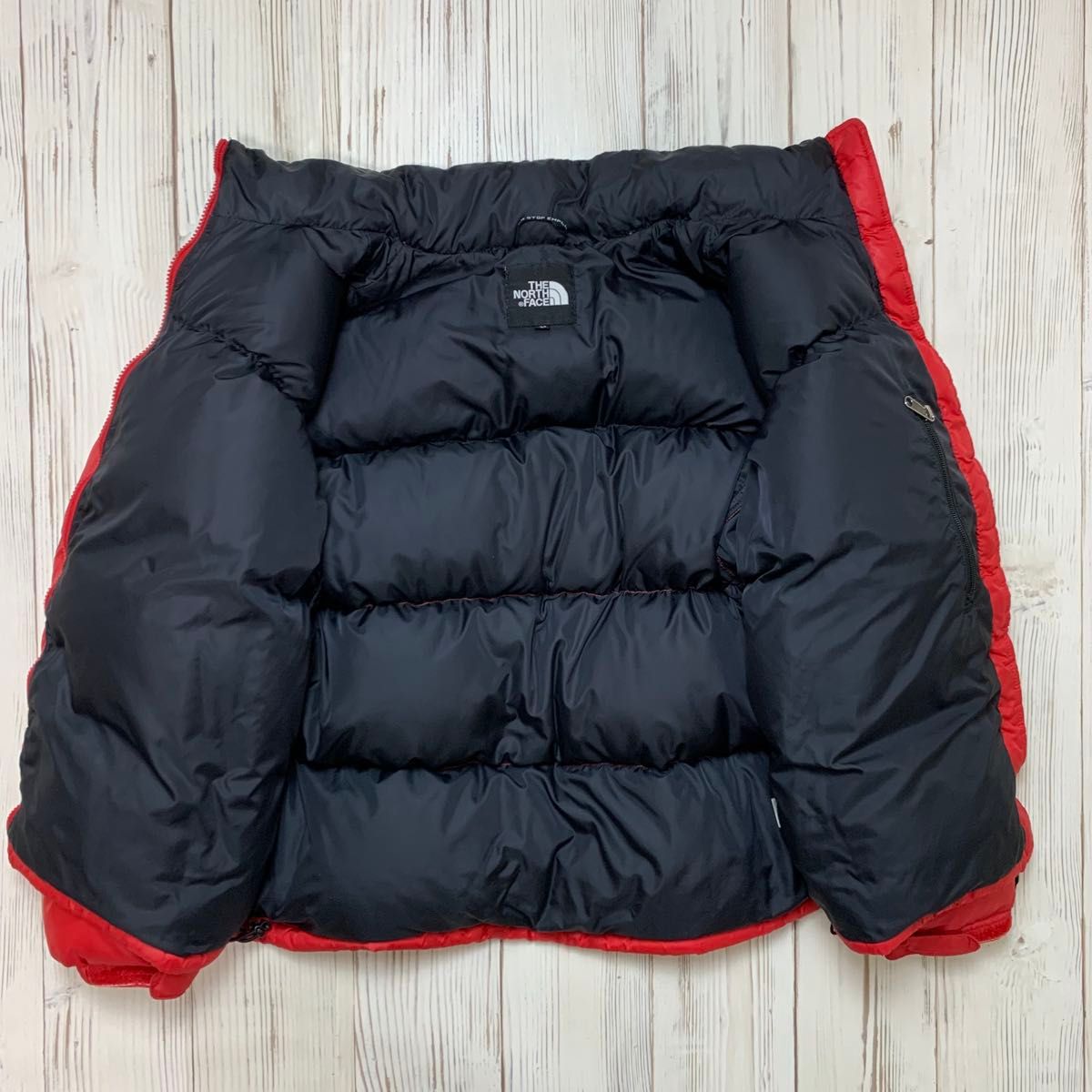 ザノースフェイス ヌプシ ダウンジャケット メンズ L 赤黒 刺繍ロゴ