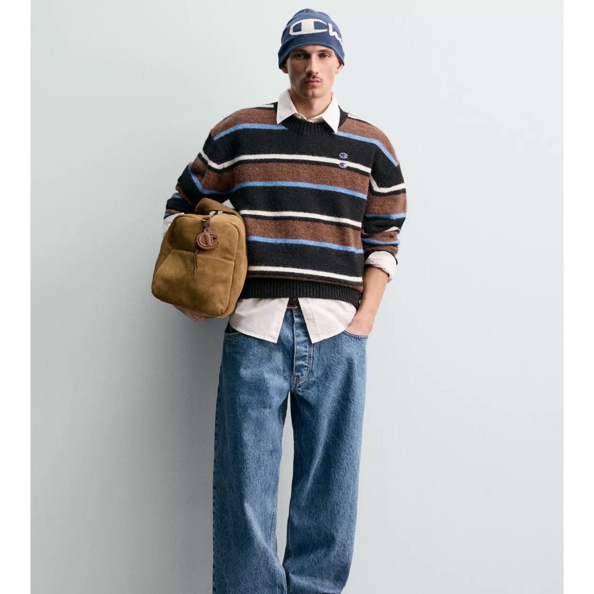 タグ付新品 ZARAのチャンピオンストライプ柄パッチセーター M