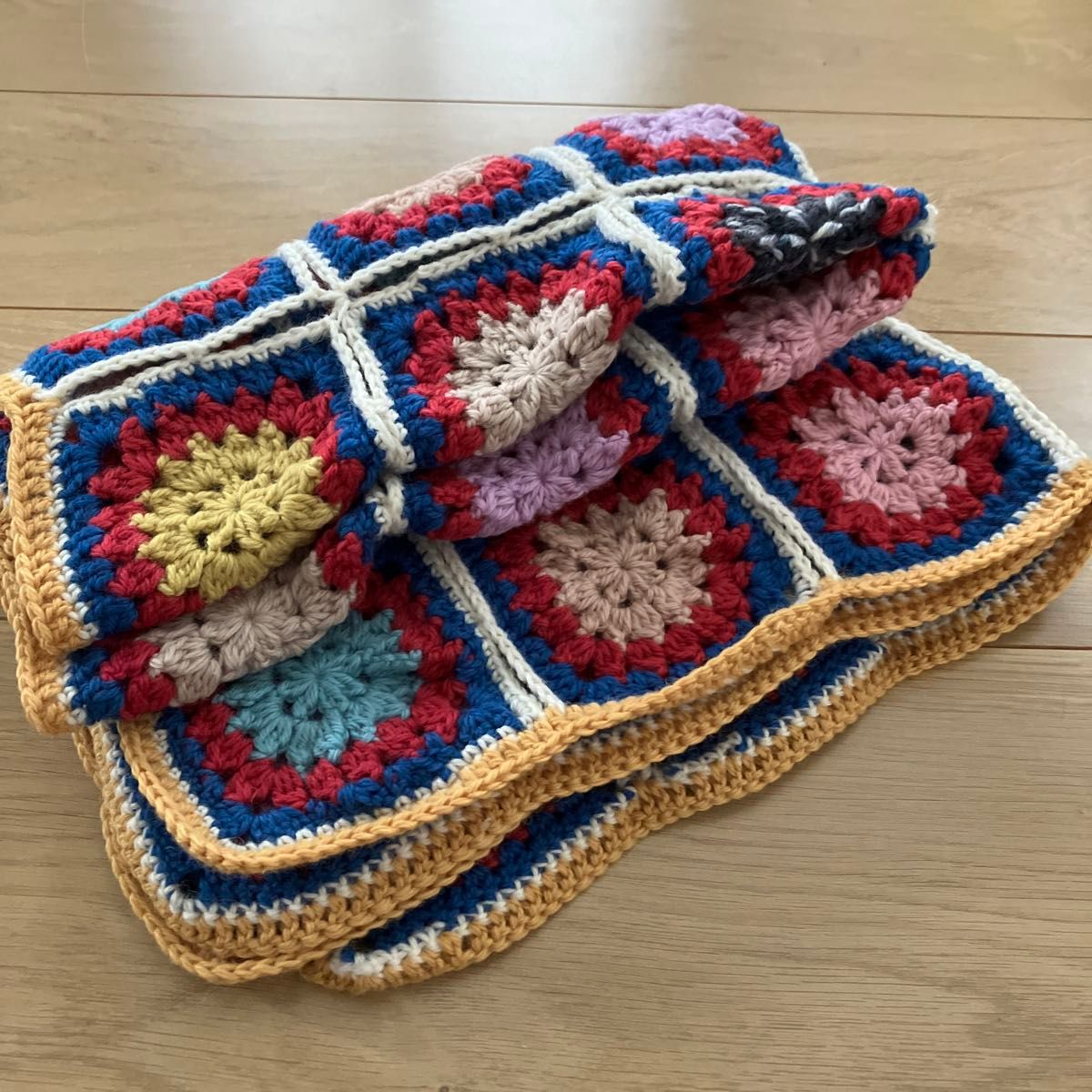 グラニースクエア ブランケット マルチカラー 手編み ひざ掛け レトロ