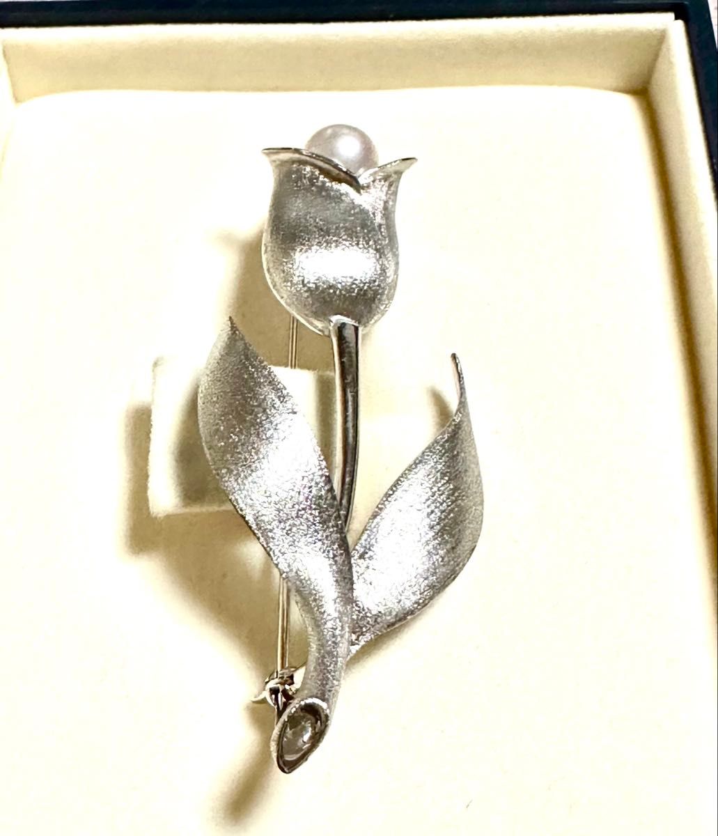 新品 TASAKI タサキ 真珠 シルバー パール チューリップ ブローチ 刻印