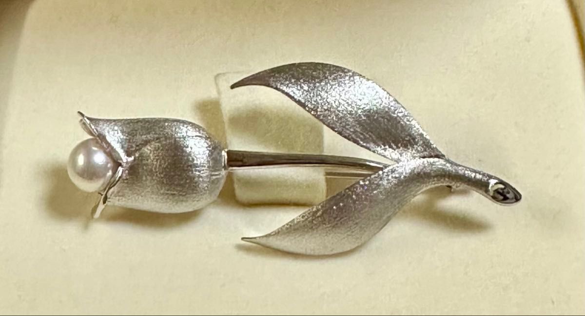 新品 TASAKI タサキ 真珠 シルバー パール チューリップ ブローチ 刻印