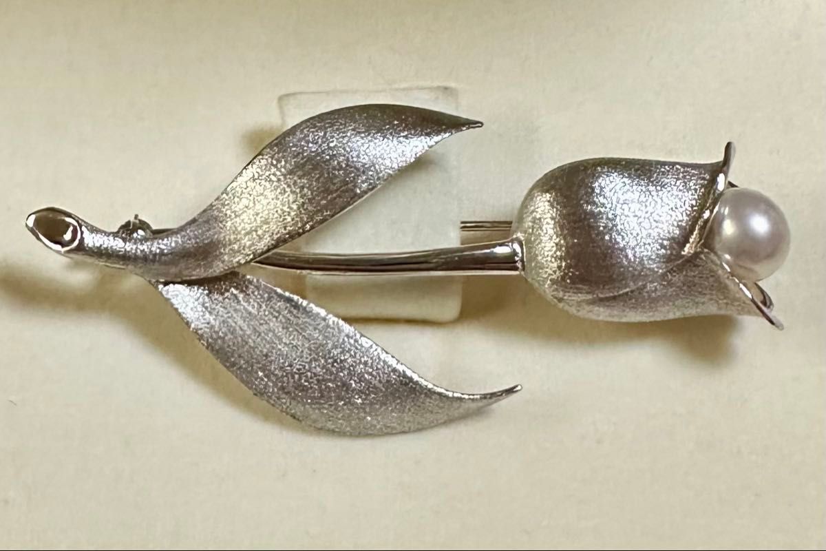 新品 TASAKI タサキ 真珠 シルバー パール チューリップ ブローチ 刻印