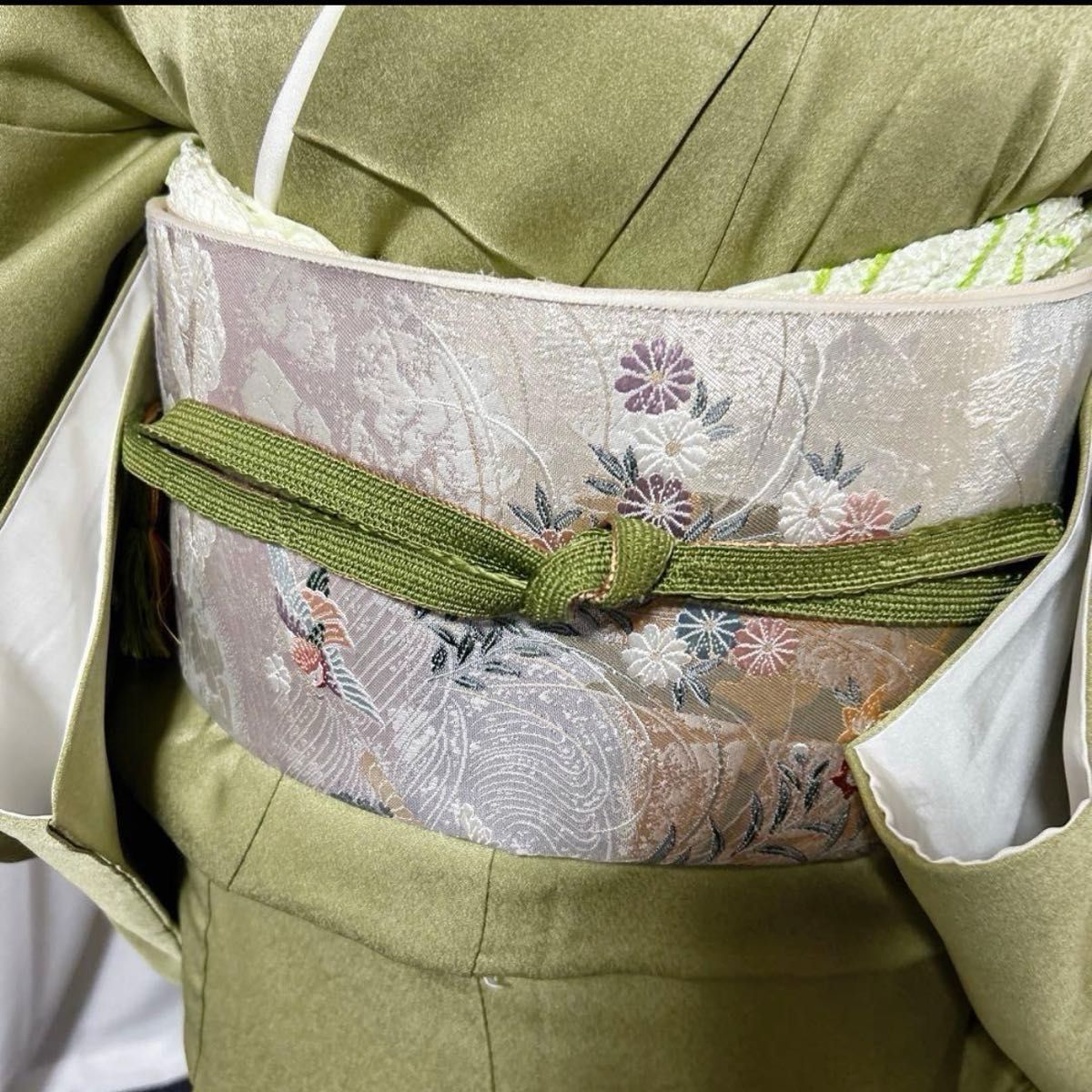 美品 袷 正絹 蘇州刺繍 友禅 訪問着 フルセット 西陣唐織プラチナ箔