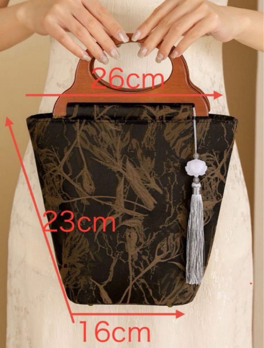 木製ハンドル 花柄 ハンドバッグ 和装バッグ 利休バッグ 礼装バッグ