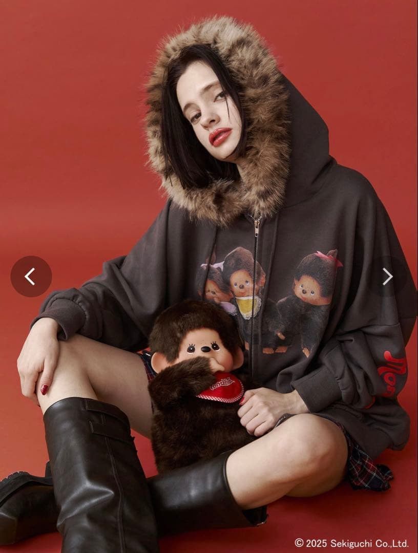 monchhichi×jouetie】ファードッキングZIPフーディ ブラック