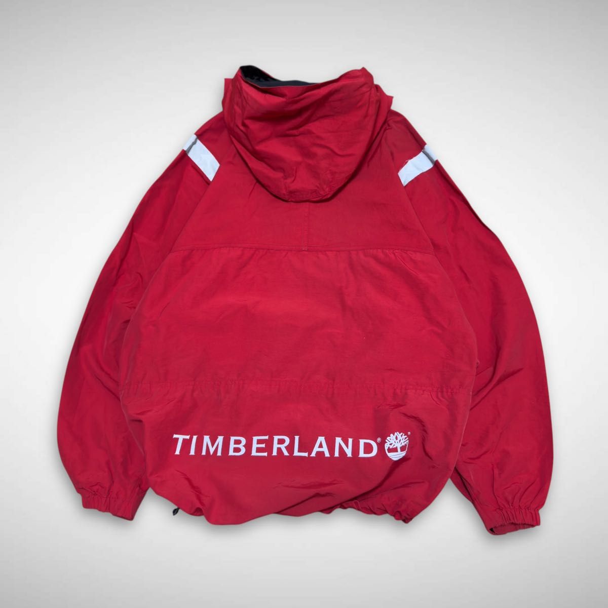 90s Timberlandナイロンアノラックパーカーハーフジップ赤レッド古着M